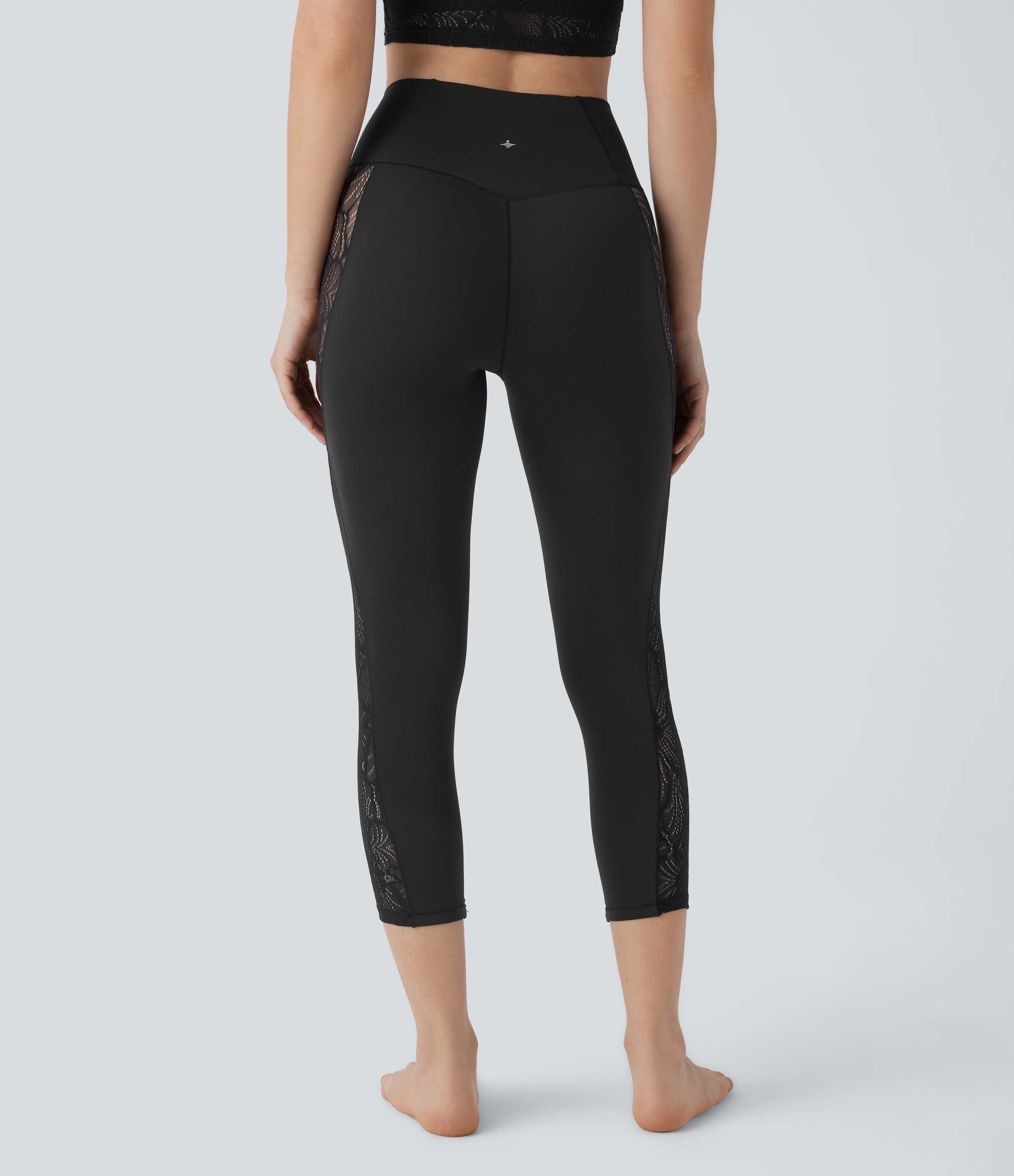 Halara Softlyzeroв„ў High Waisted Crossover Contrast Lace Capri Yoga Leggings-UPF50+  - Black - M gym leggings leggings with pockets 