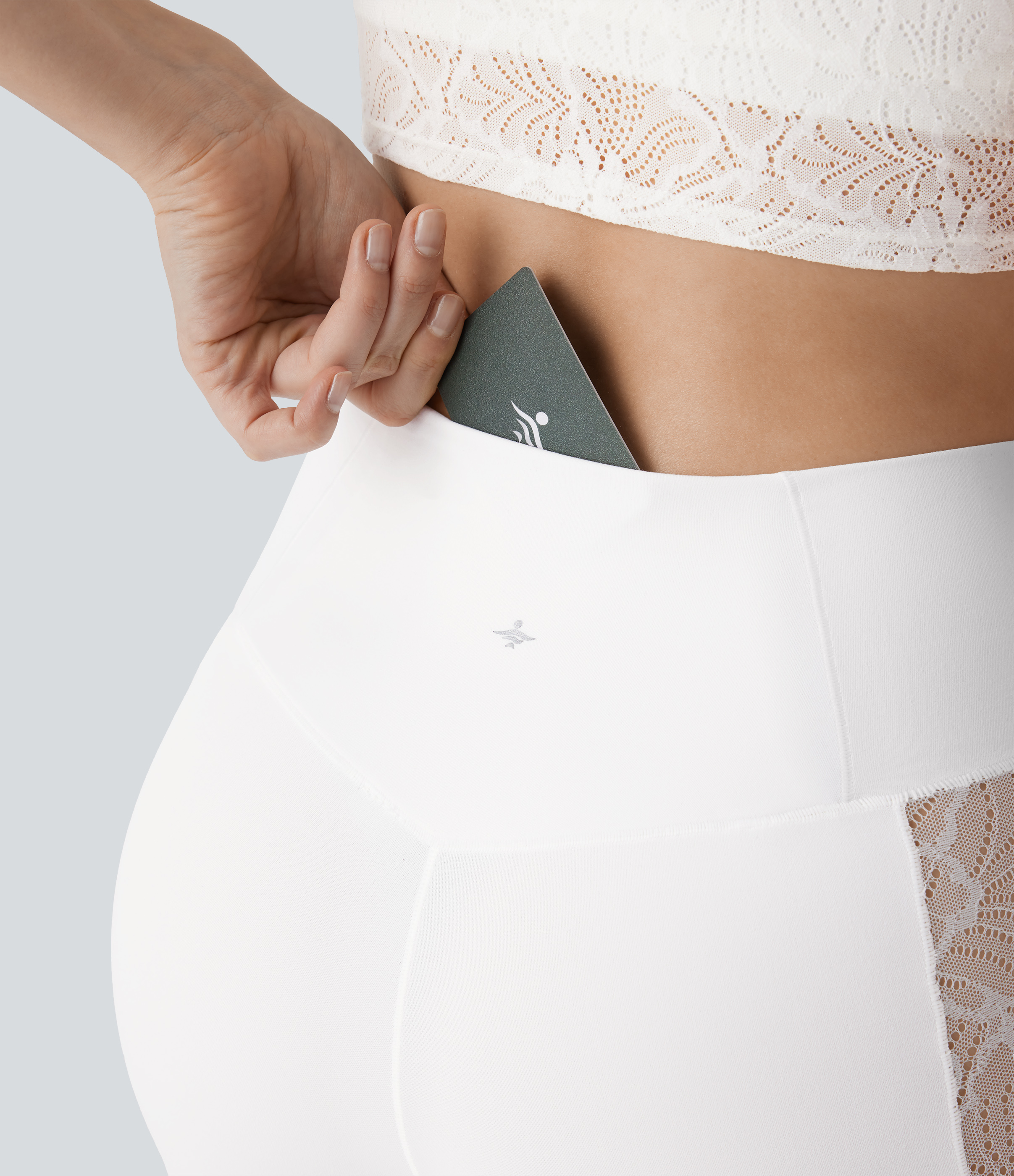 Halara Softlyzeroв„ў High Waisted Crossover Contrast Lace Capri Yoga Leggings-UPF50+  - White - L gym leggings leggings with pockets 
