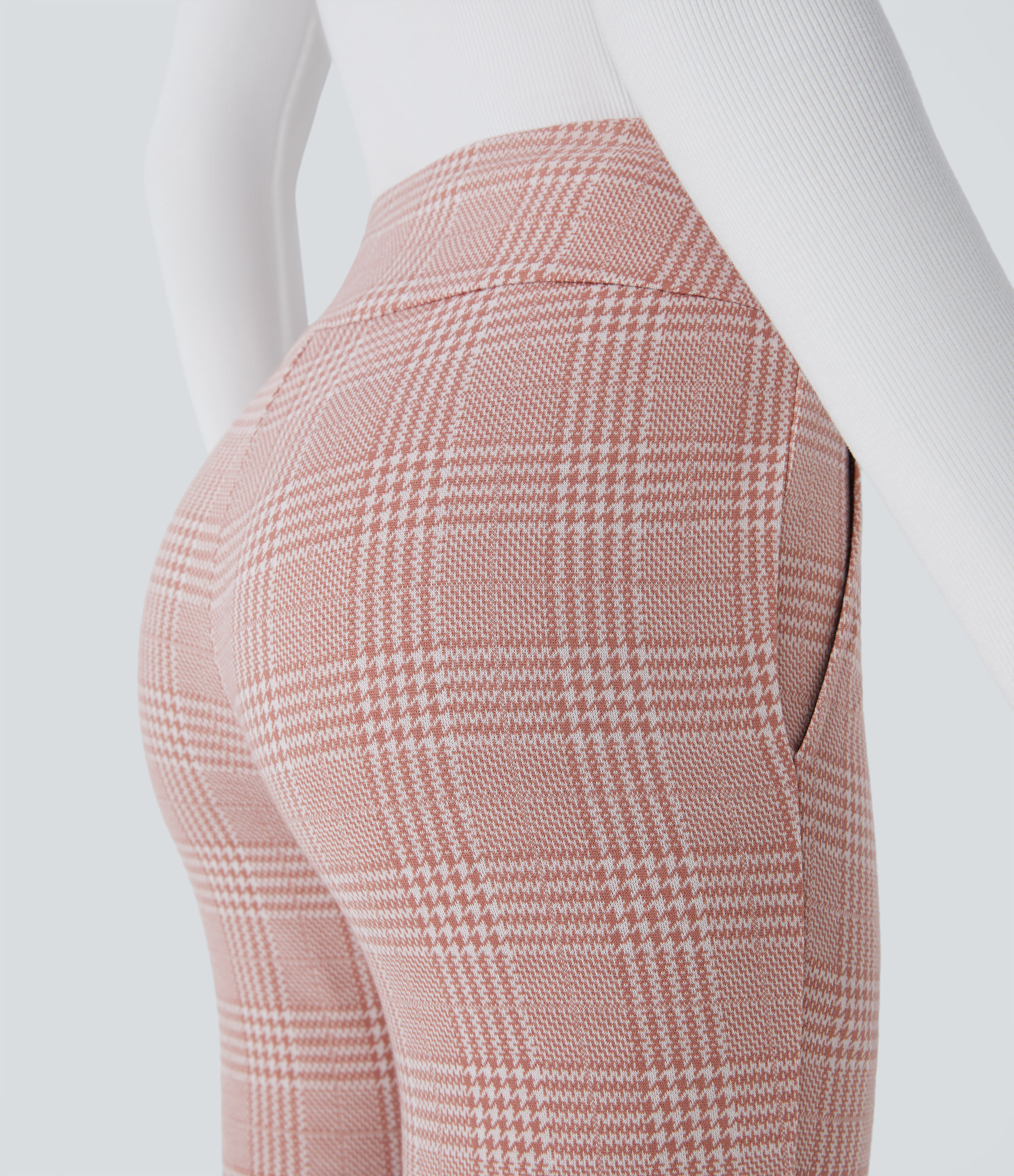 Halara Halara Flexв„ў High Waisted Decorative Button Side Pocket Houndstooth Plaid Skinny Work Pants  - Bean Paste Houndstooth Plaid - L(regular) 