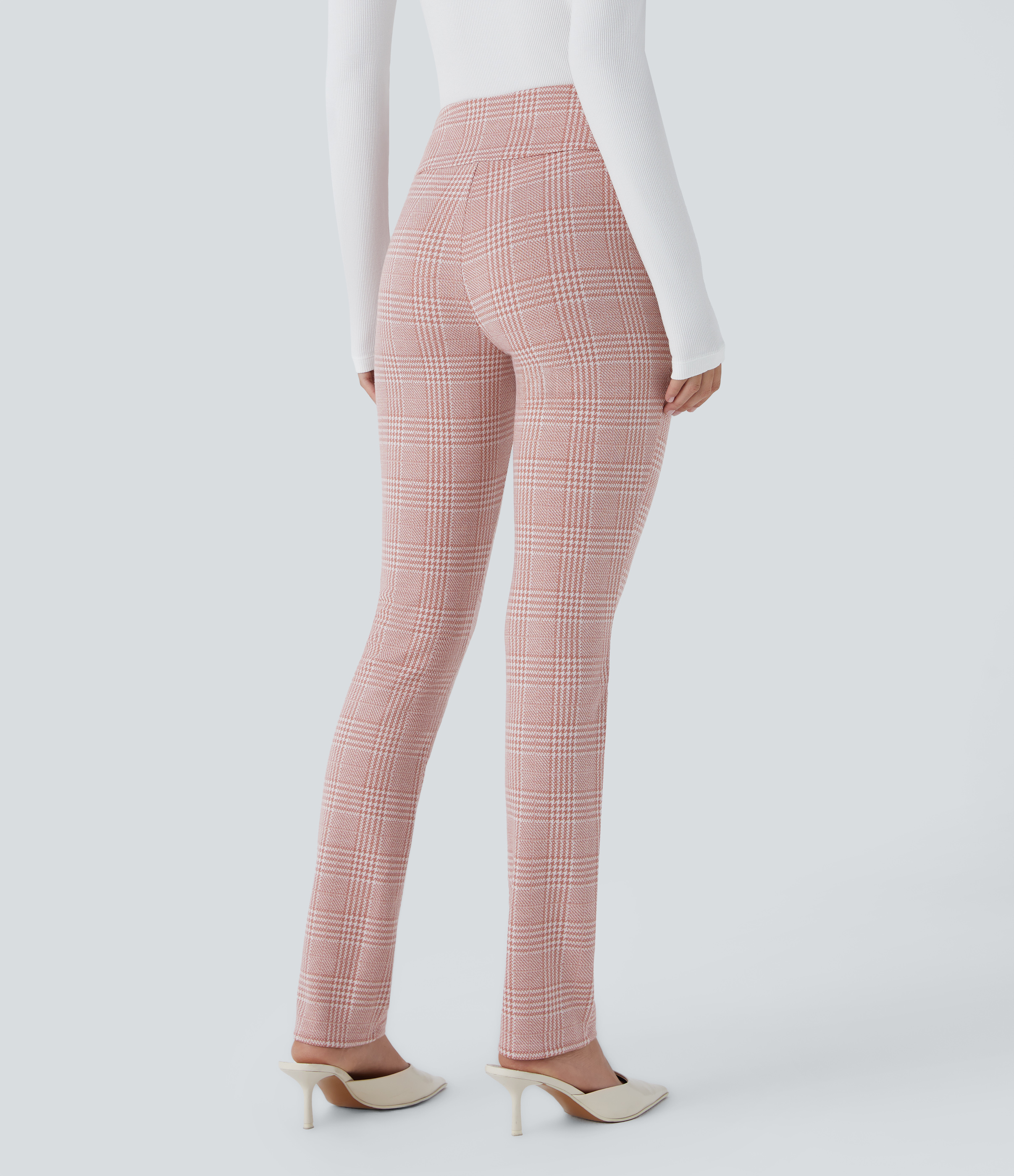Halara Halara Flexв„ў High Waisted Decorative Button Side Pocket Houndstooth Plaid Skinny Work Pants  - Bean Paste Houndstooth Plaid - L(regular) 