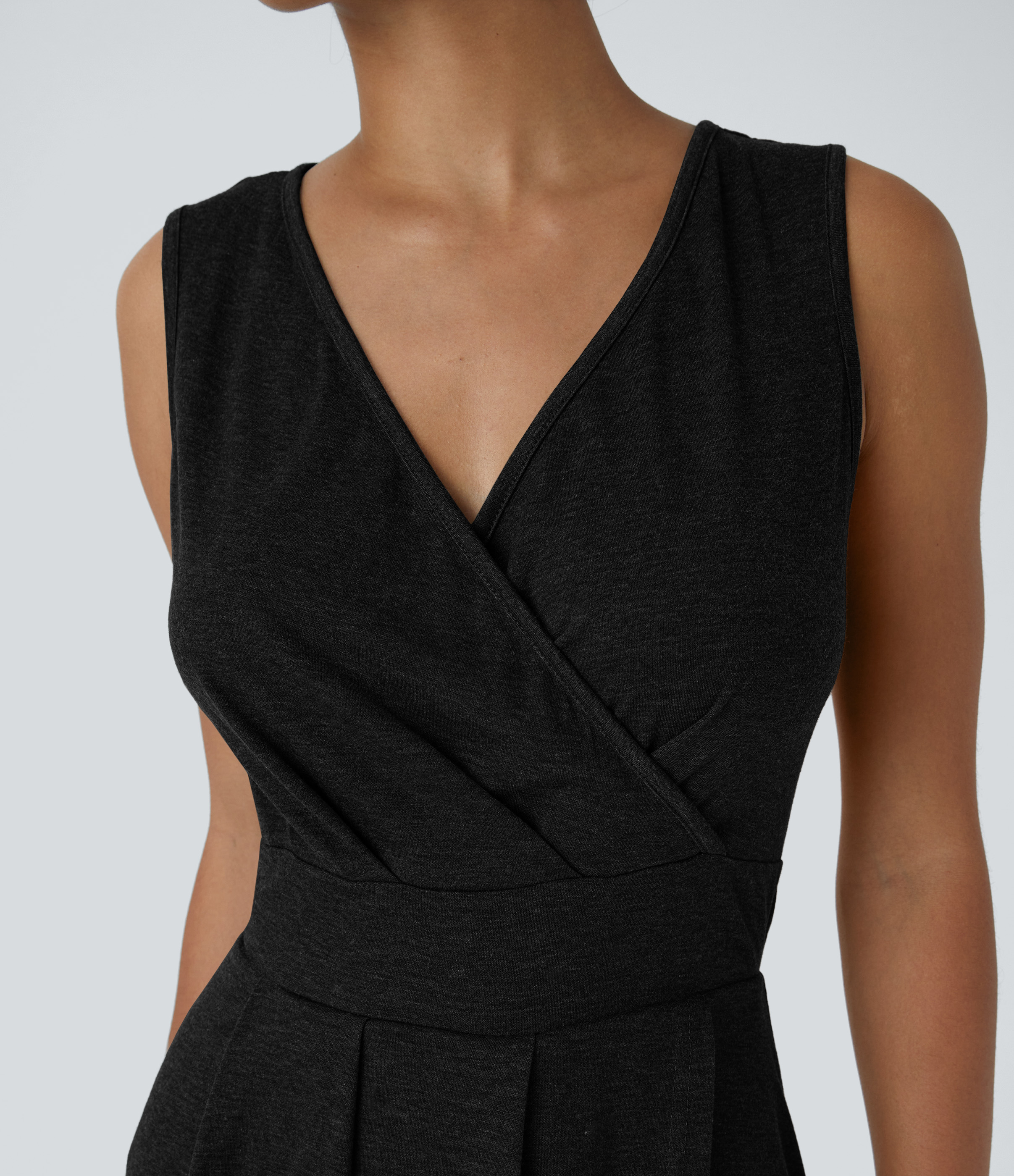 Halara Deep V Neck Sleeveless Plicated High Low Crossover Hem Flowy Midi Casual Dress Casual Dress - Black - XS slip dress beach dress 