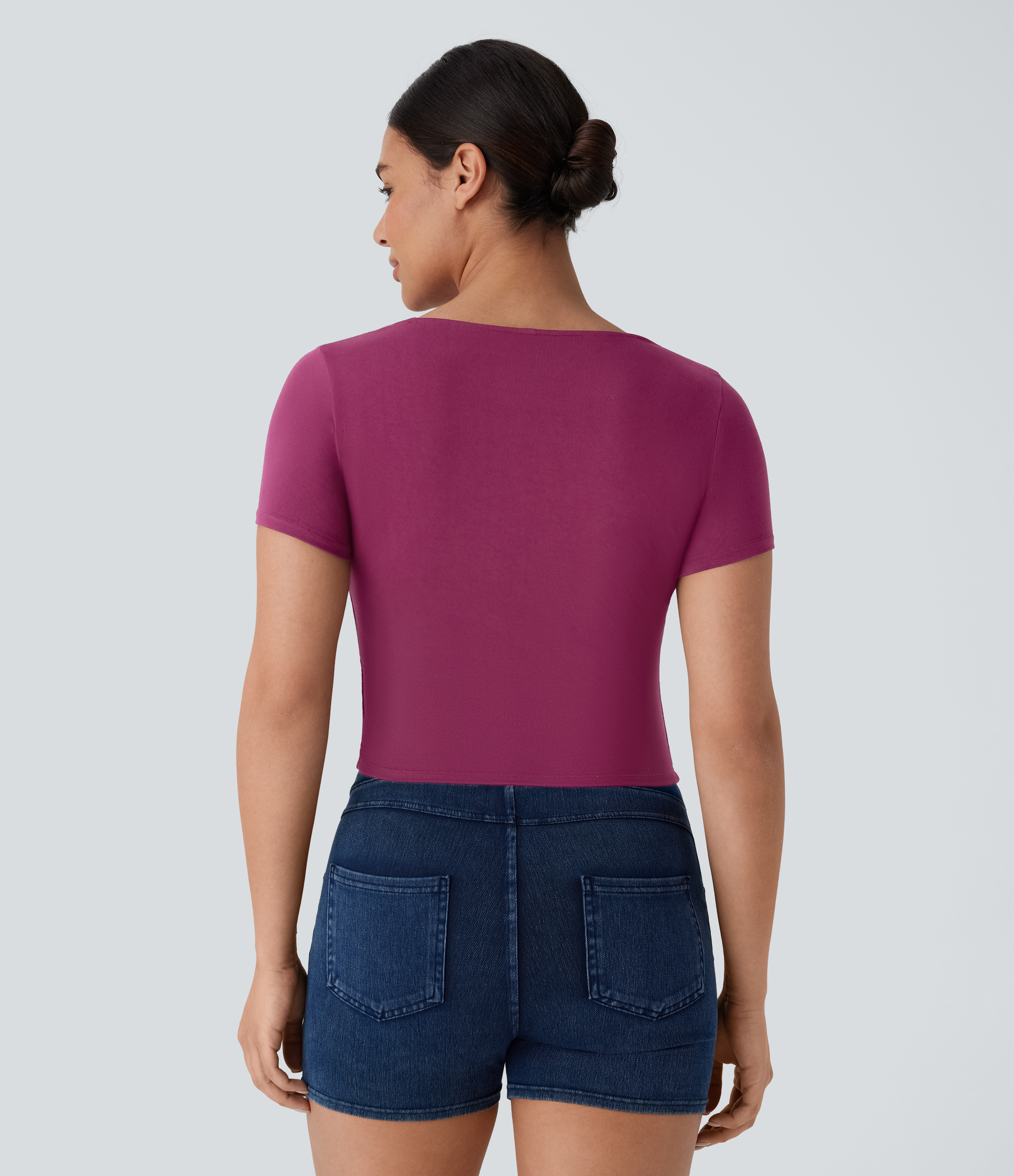 Halara Crisscross Strap Short Sleeve Cropped Casual Top Tank Top - Red Violet - S golf tops halter top tunic tops sleeveless tops 