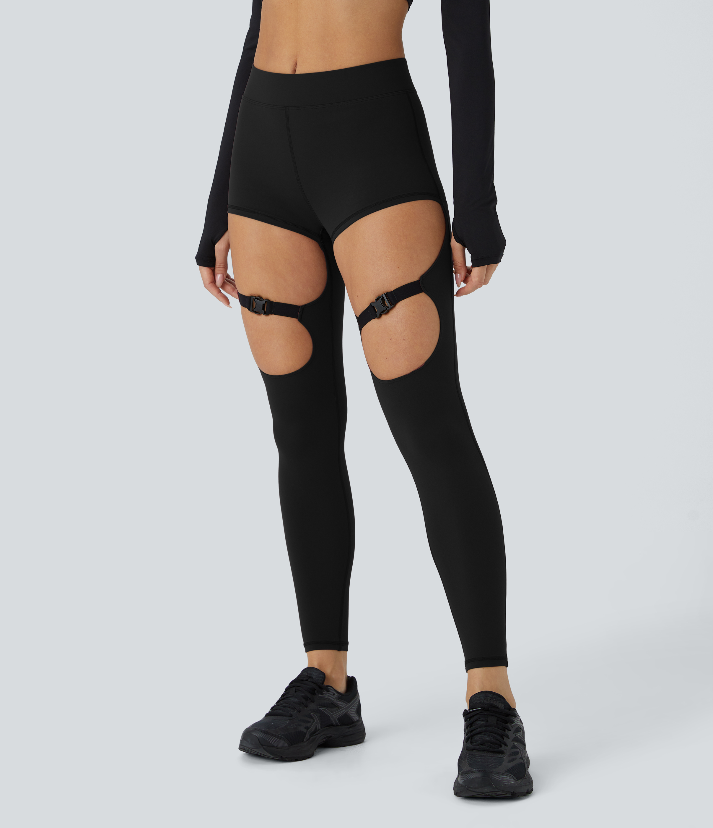 Halara UltraSculpt Mid Rise Cut Out Adjustable Buckle 7/8 Yoga Leggings  - Black - L(7/8) gym leggings leggings with pockets 