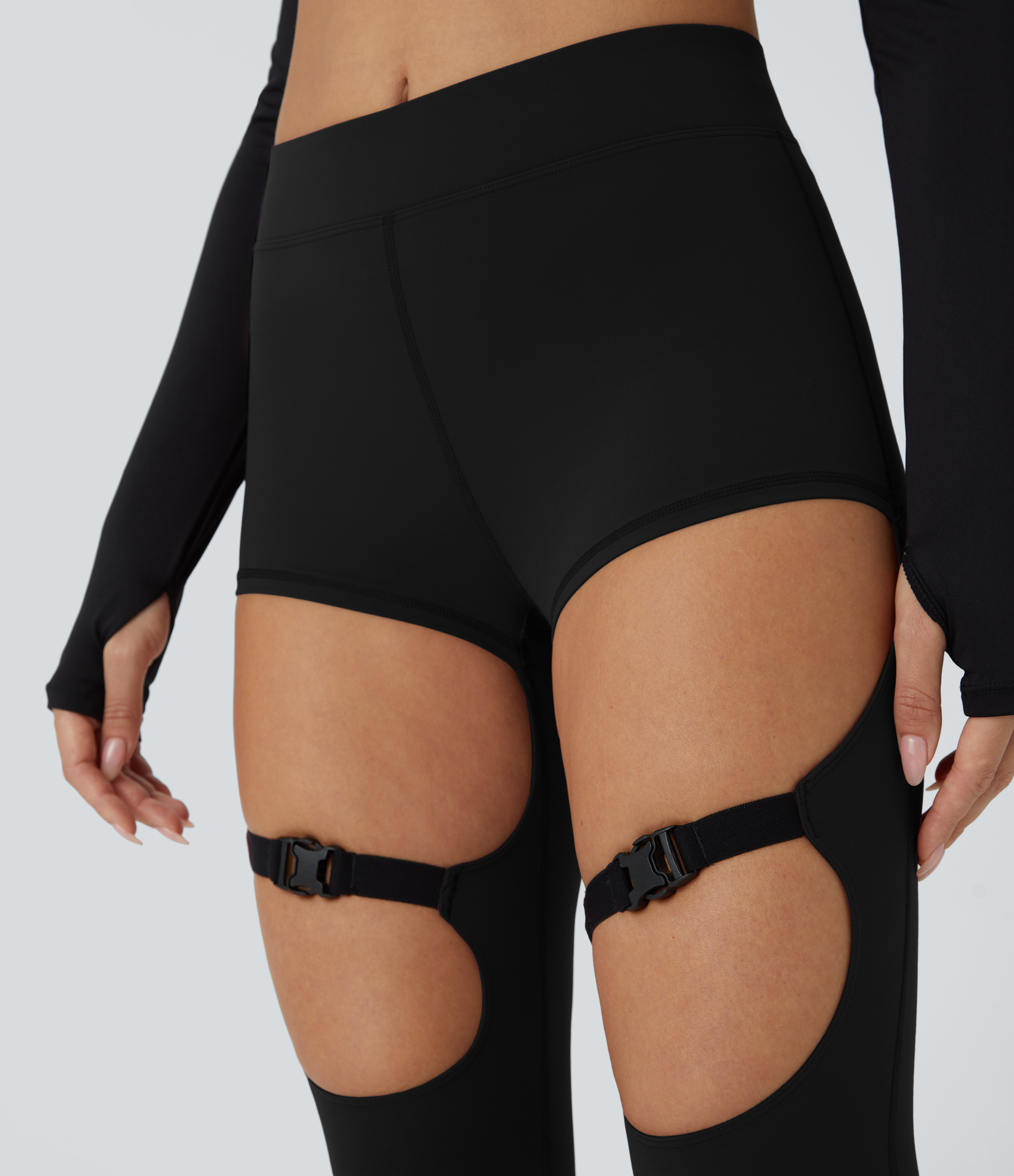 Halara UltraSculpt Mid Rise Cut Out Adjustable Buckle 7/8 Yoga Leggings  - Black - L(7/8) gym leggings leggings with pockets 
