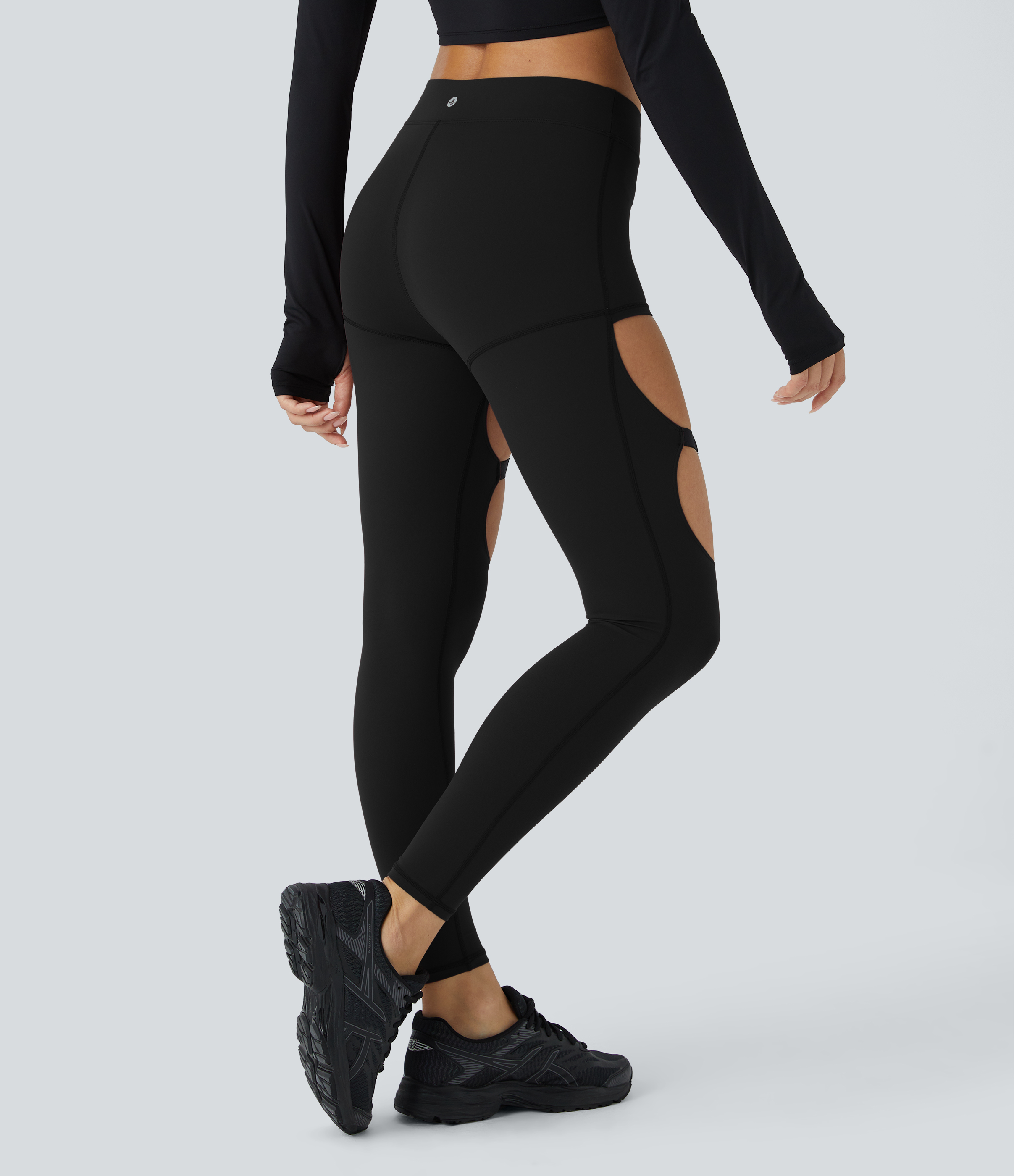 Halara UltraSculpt Mid Rise Cut Out Adjustable Buckle 7/8 Yoga Leggings  - Black - L(7/8) gym leggings leggings with pockets 