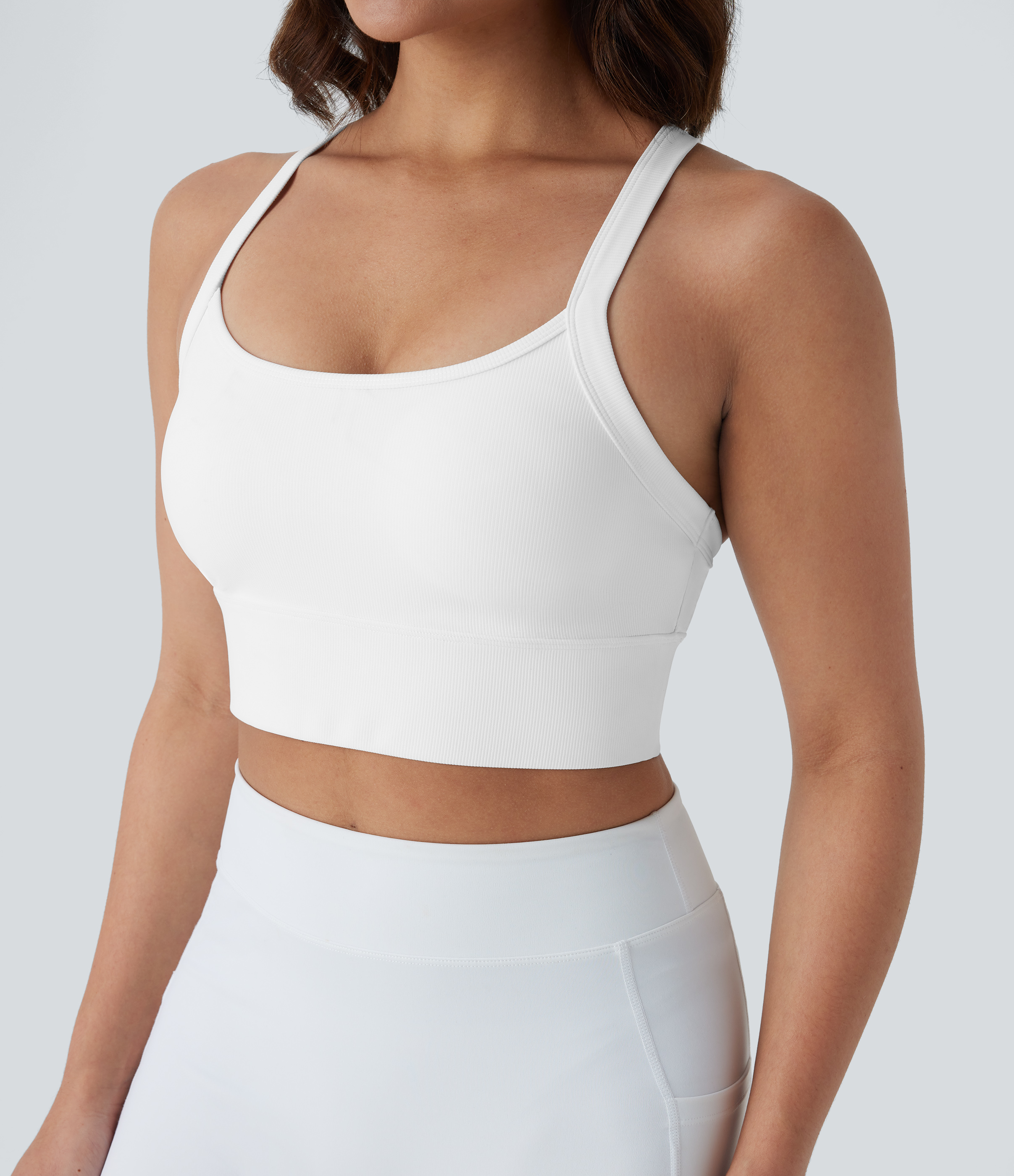 Halara Patitoffв„ў Flow Pet Hair Resistant Backless Adjustable Strap Cropped Yoga Tank Top Tank Top - White - L golf tops halter top tunic tops 