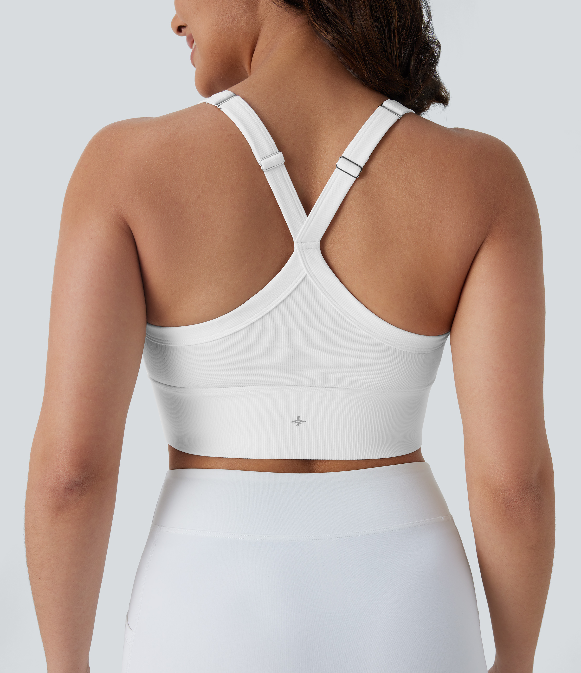 Halara Patitoffв„ў Flow Pet Hair Resistant Backless Adjustable Strap Cropped Yoga Tank Top Tank Top - White - L golf tops halter top tunic tops 