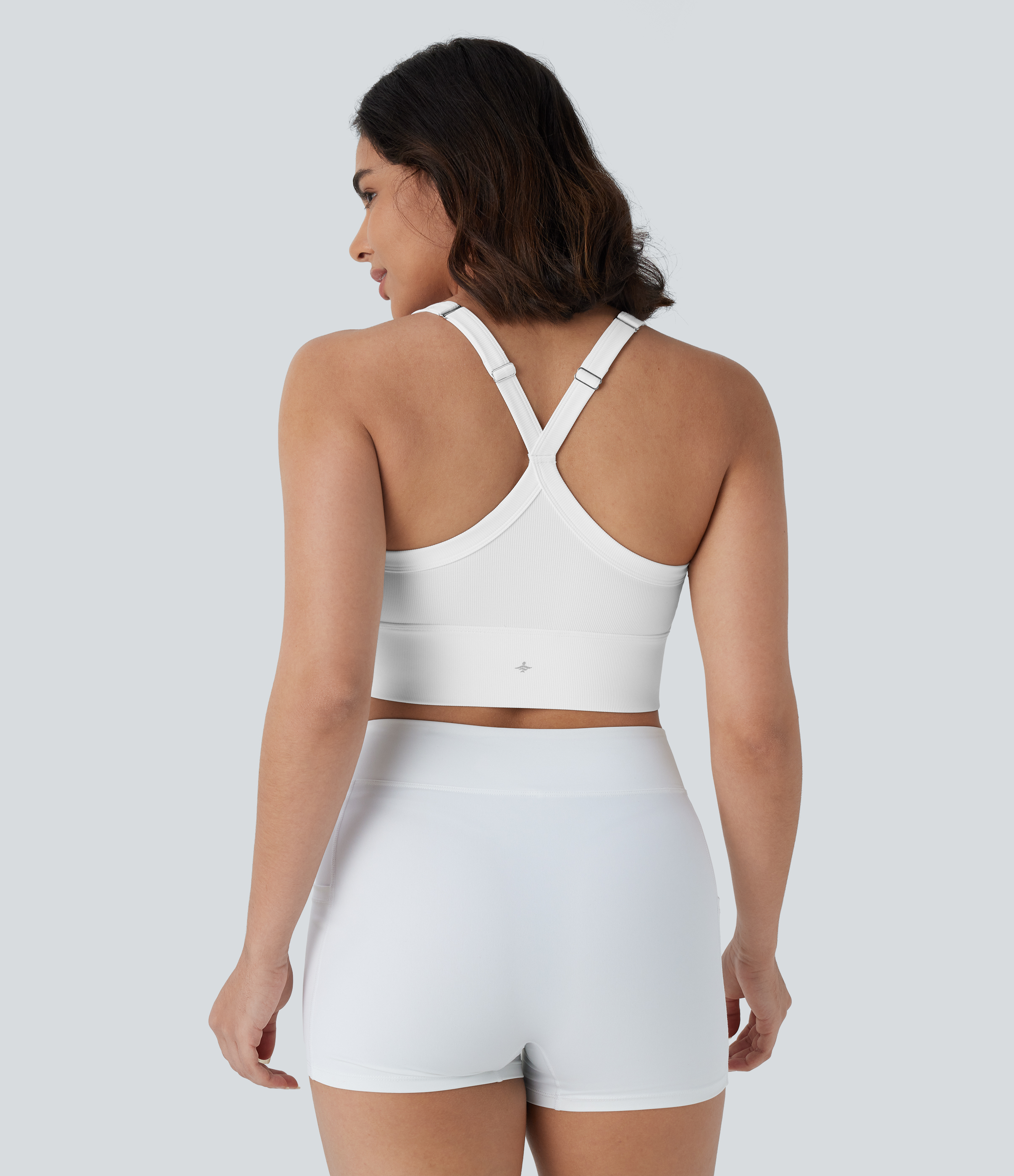 Halara Patitoffв„ў Flow Pet Hair Resistant Backless Adjustable Strap Cropped Yoga Tank Top Tank Top - White - L golf tops halter top tunic tops 