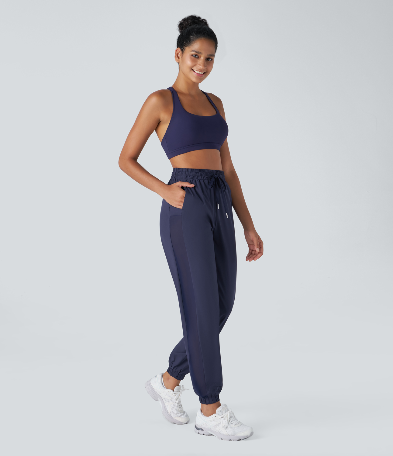 Halara Breezefulв„ў High Waisted Drawstring Side Pocket Contrast Mesh Quick Dry Workout Joggers  - Patriot Blue - M(regular) 