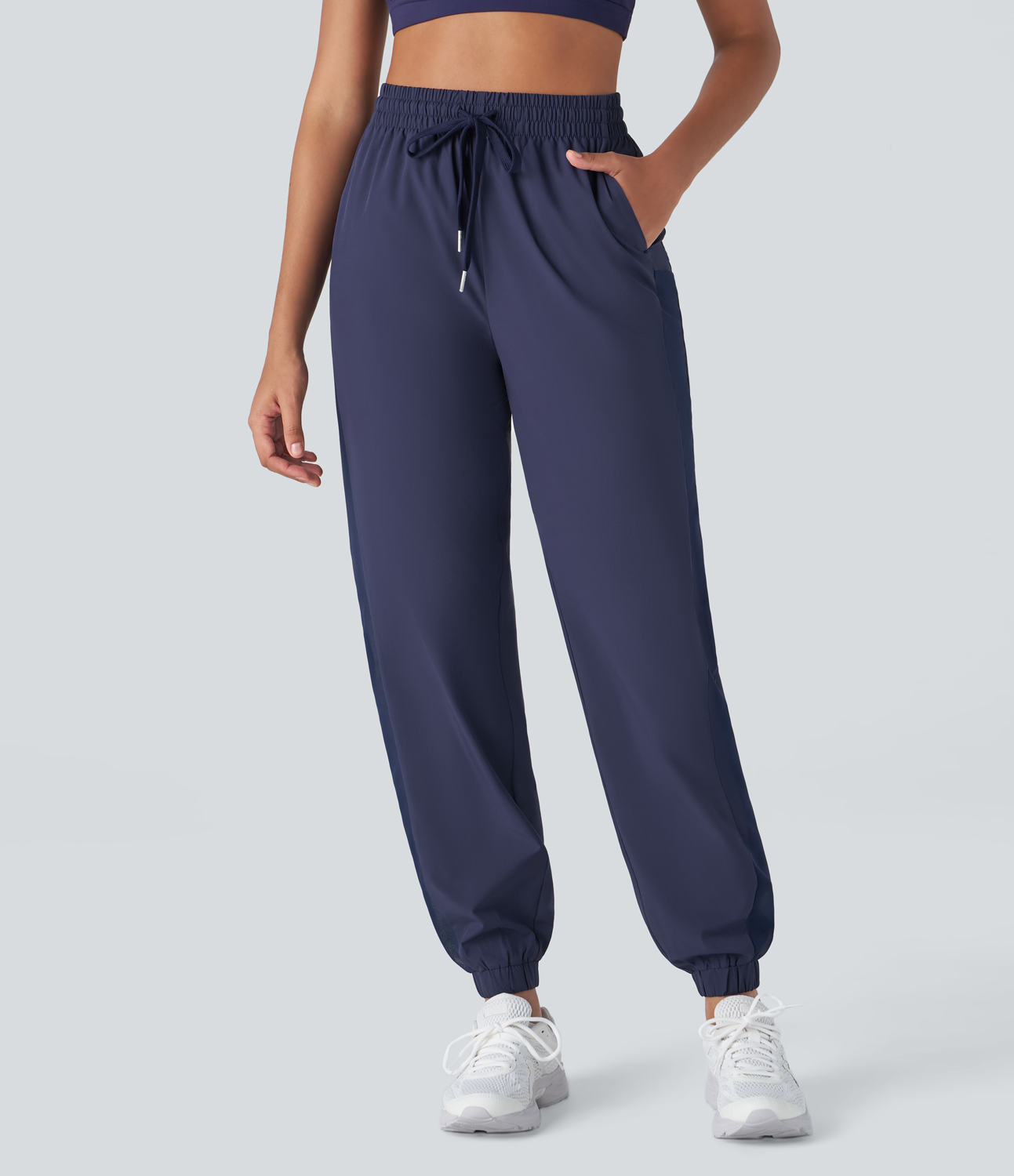 Halara Breezefulв„ў High Waisted Drawstring Side Pocket Contrast Mesh Quick Dry Workout Joggers  - Patriot Blue - M(regular) 