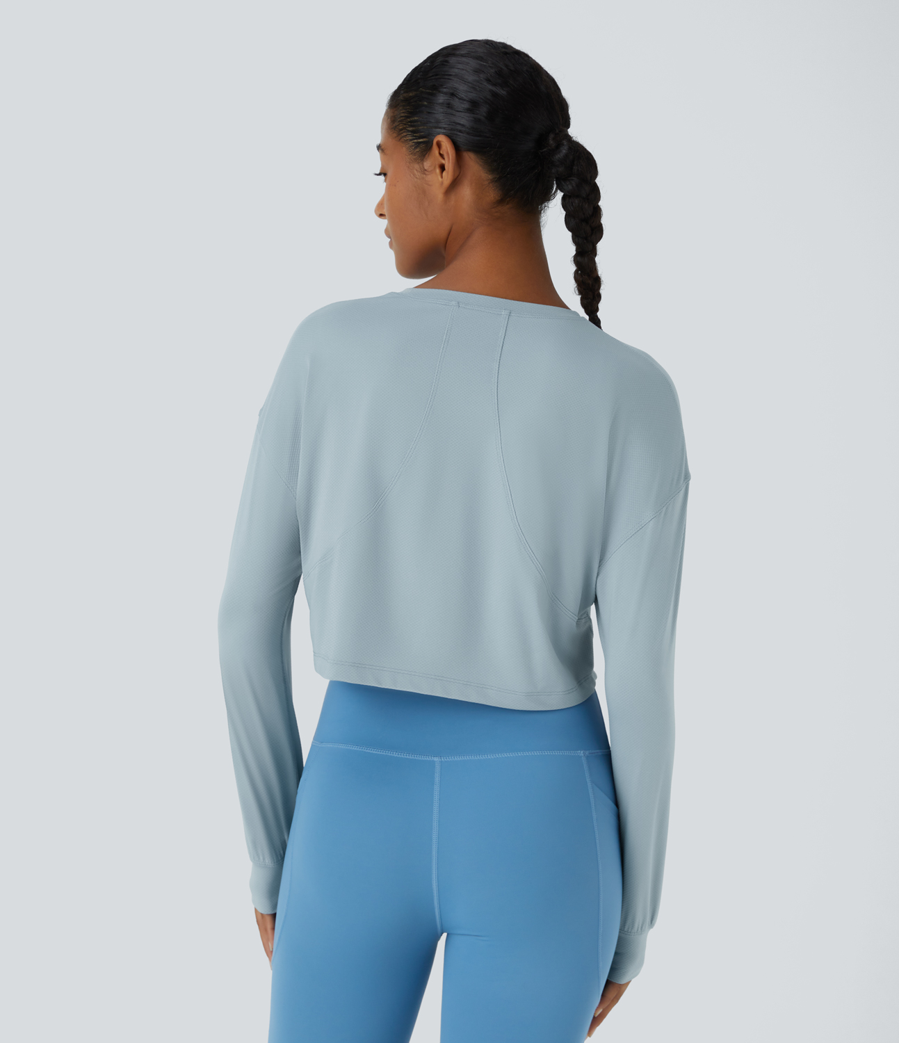 Halara Dropped Shoulder Long Sleeve Cropped Sports Top  - Baby Blue - L 