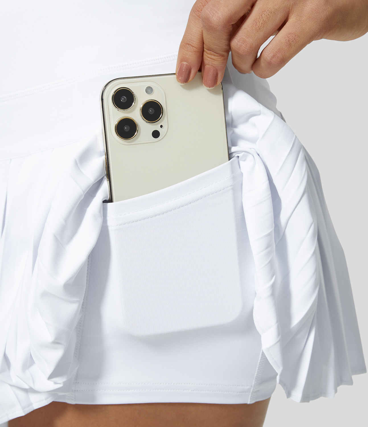 Halara Mid Rise 2-in-1 Side Pocket Pleated Mini Tennis Skirt  - White - L midi skirt a line skirt golfing skirt pleated tennis skirt 
