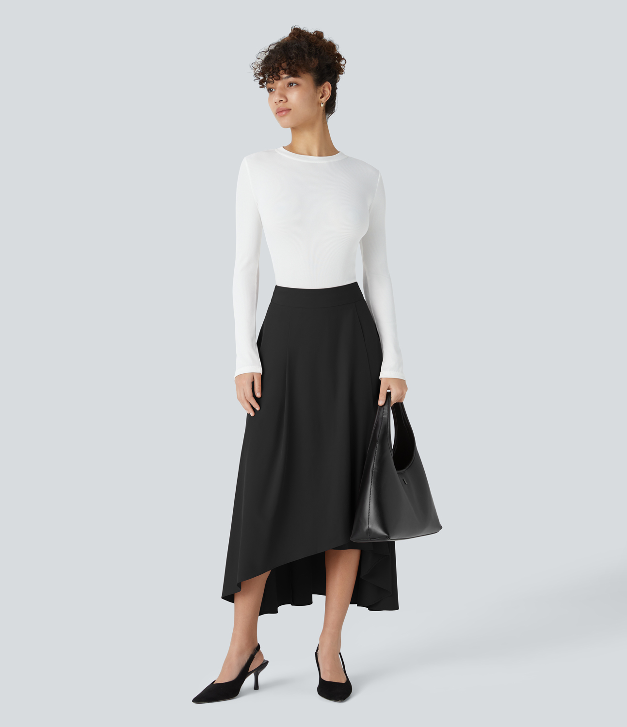 Halara Breezefulв„ў High Waisted Invisible Zipper Asymmetric Flare Hem Midi Quick Dry Work Skirt  - Black - S(regular) 