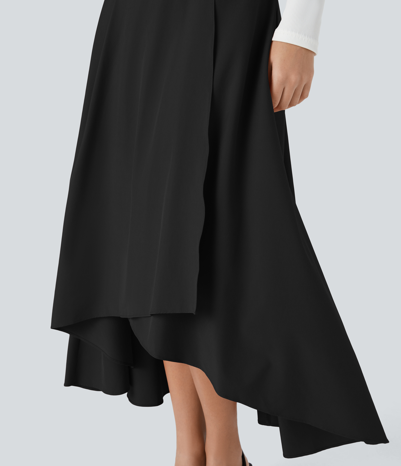 Halara Breezefulв„ў High Waisted Invisible Zipper Asymmetric Flare Hem Midi Quick Dry Work Skirt  - Black - S(regular) 
