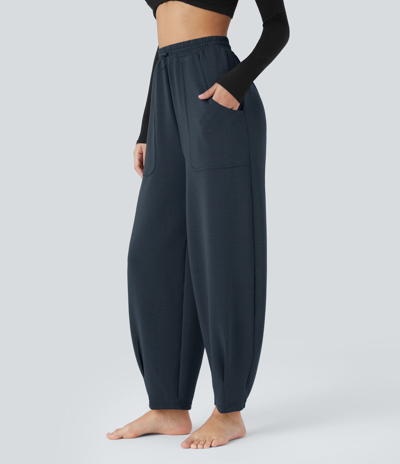 Halara High Waisted Adjustable Drawcord Side Pocket Barrel Leg Pilates Joggers  - Blue Nights - M(regular) 