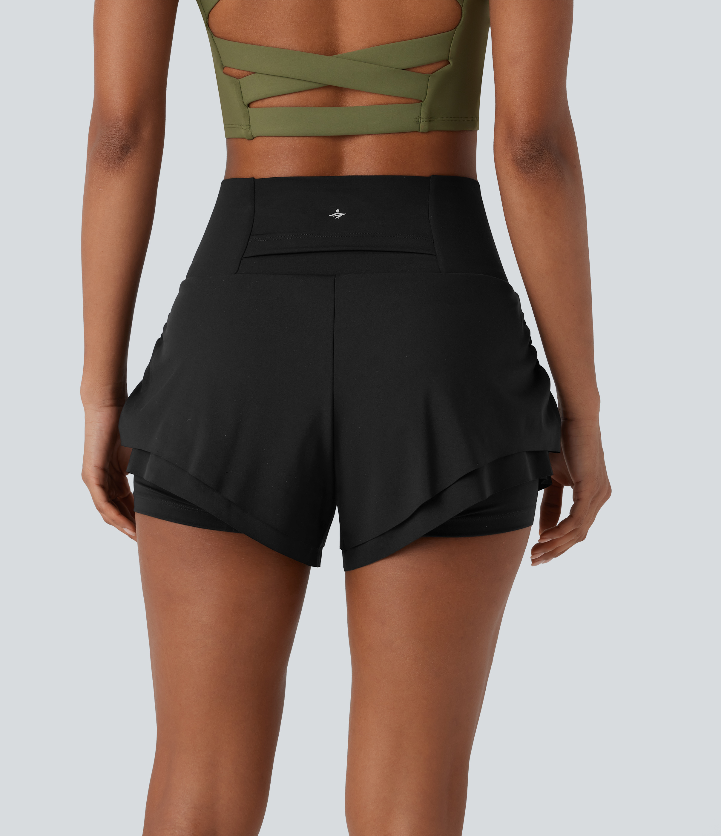 Halara Softlyzeroв„ў Airy High Waisted Ruched Multiple Pockets Curved Hem 2-in-1 Cool Touch Yoga Shorts Gym Short - Black - S booty shorts 