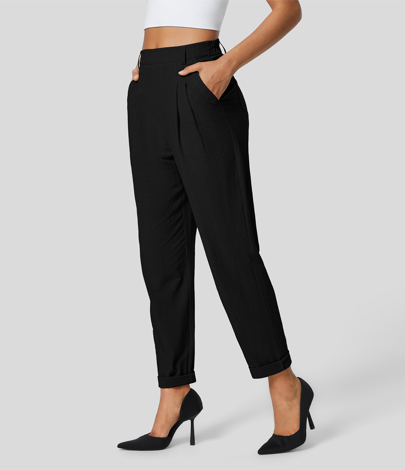 

Halara High Waisted Side Pocket Tapered Work Linen-Feel Suit Pants - Black -  sweatpants jogger pants stacked sweatpants