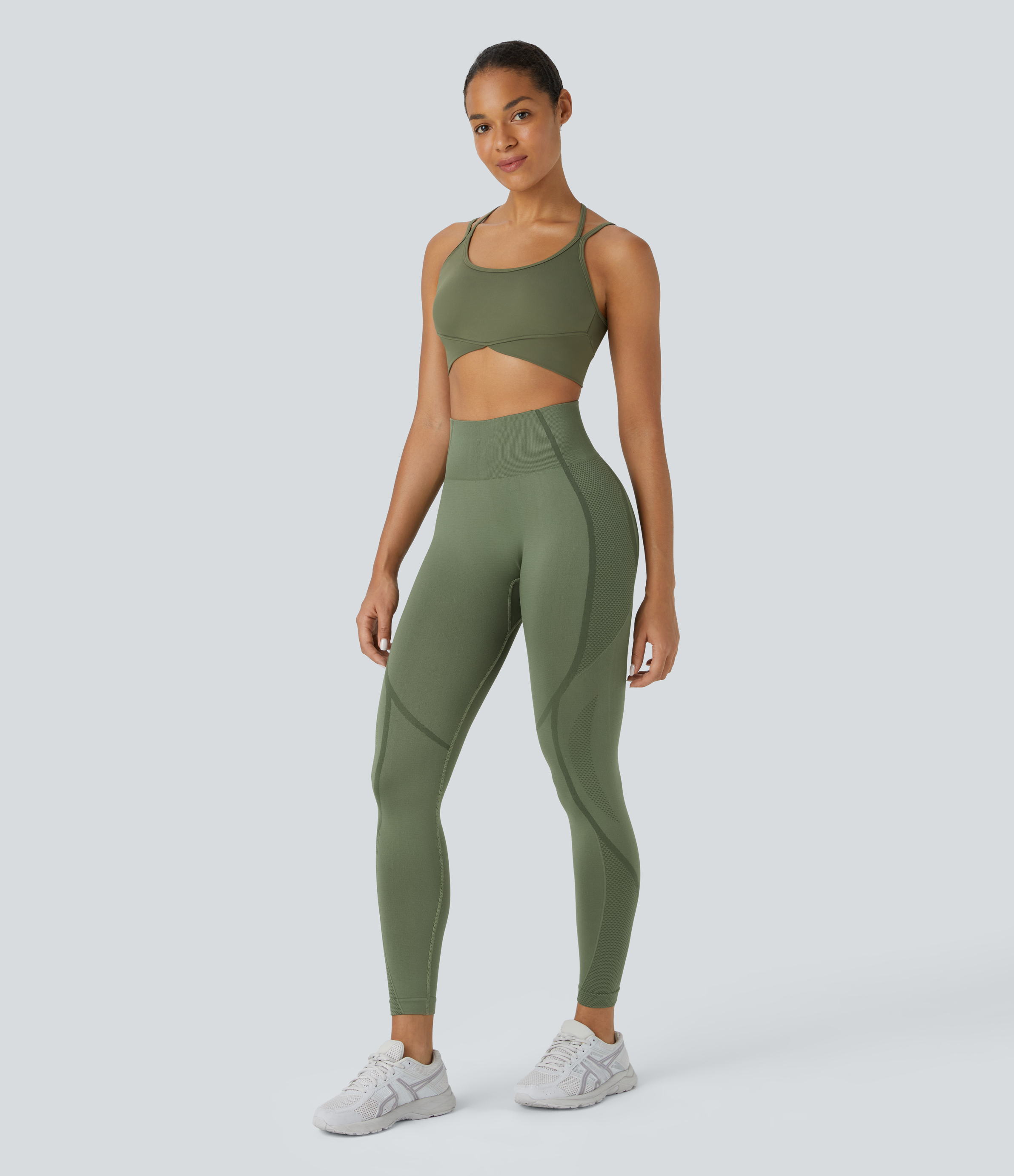 Halara Seamless Flow High Waisted Butt Lifting Yoga Leggings  - Moss Green - S(7/8) gym leggings leggings with pockets 