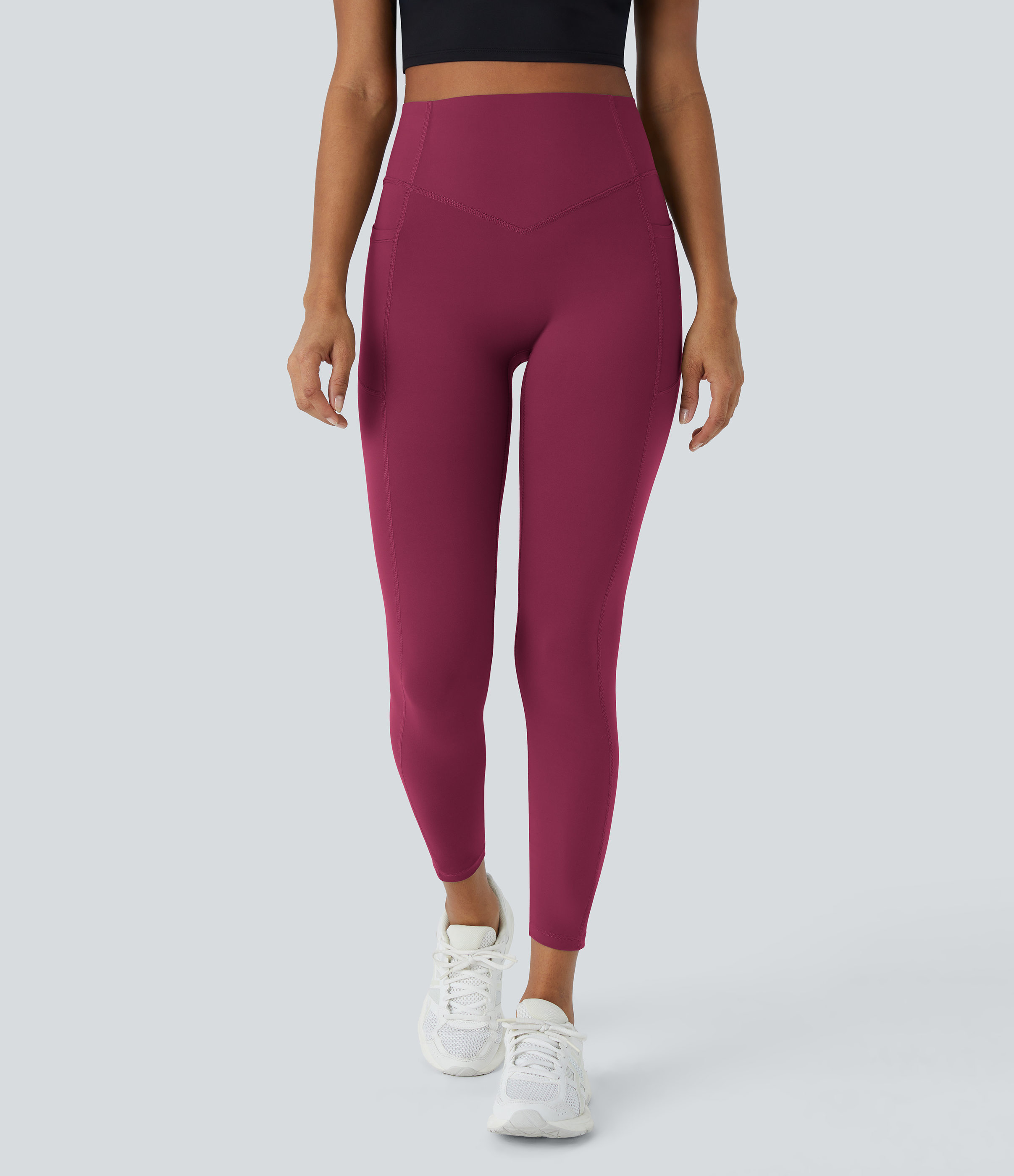Halara SoCinched High Waisted Butt Lifting Tummy Control Side Pocket Shaping Training UltraSculpt Leggings  - Red Plum - M(7/8) gym leggings 