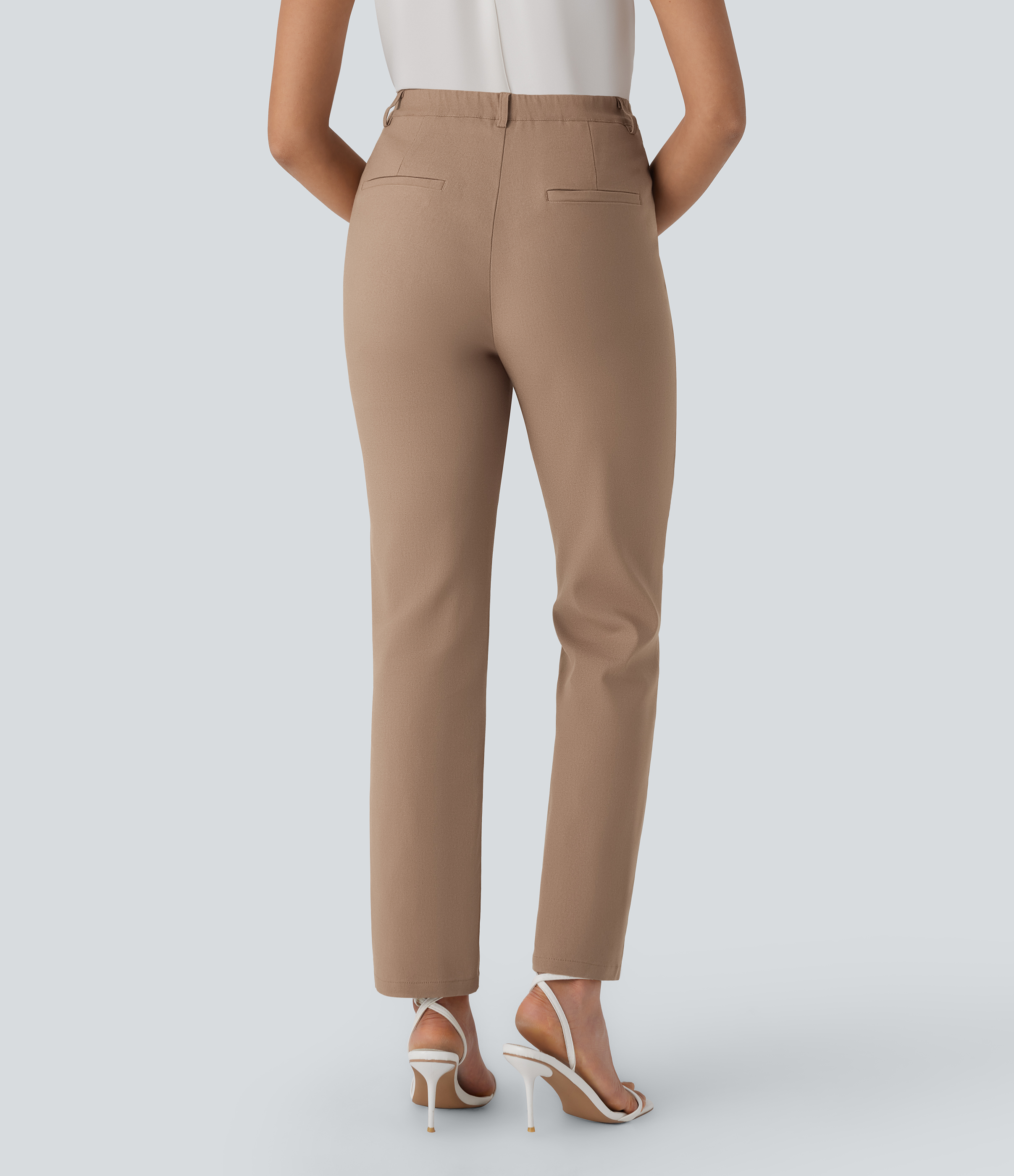 Halara Mid Rise Button Zipper Side Pocket Work Pants  - Coca Mocha - M(regular) sweatpants jogger pants stacked sweatpants cargo joggers 