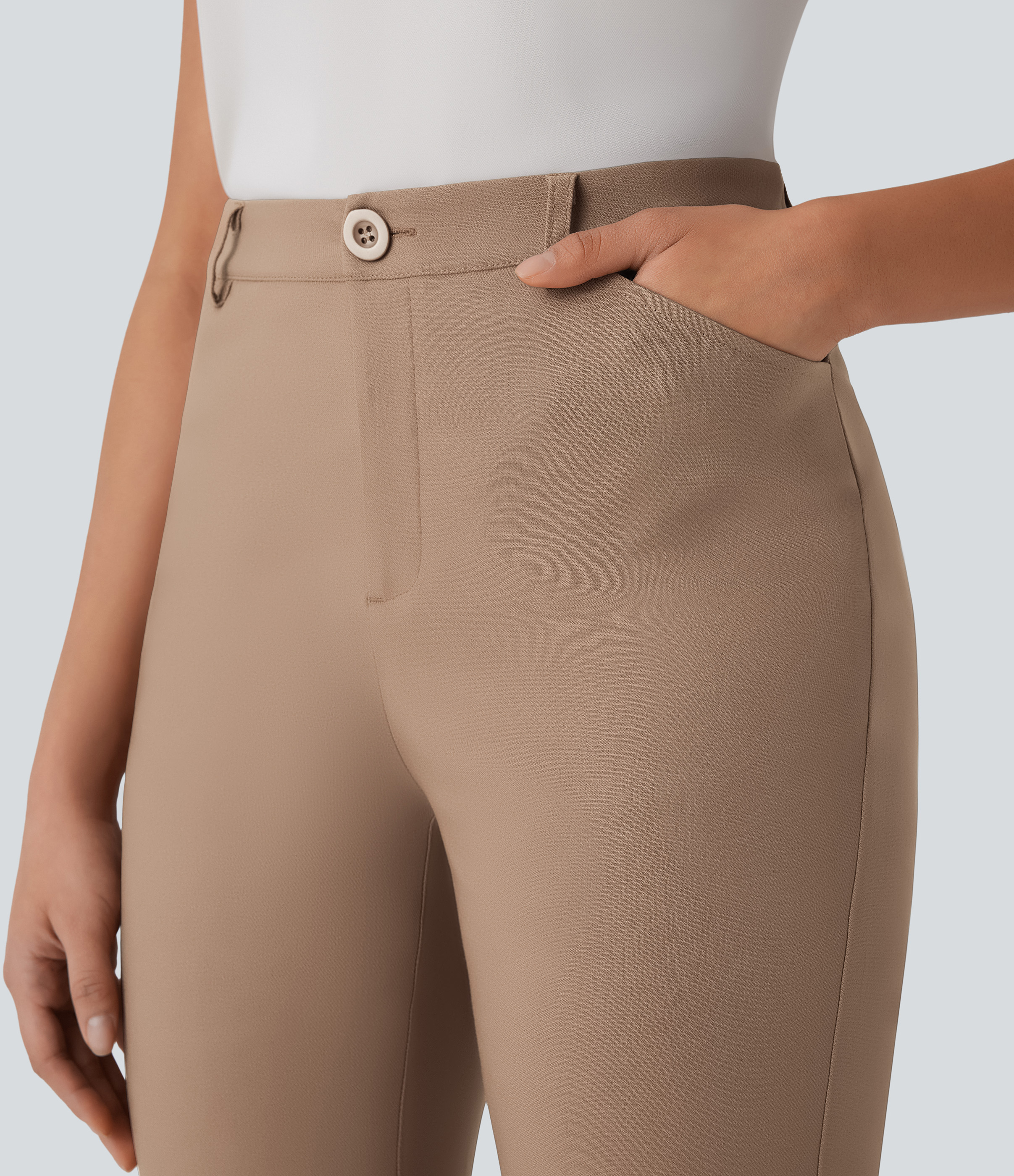 Halara Mid Rise Button Zipper Side Pocket Work Pants  - Coca Mocha - M(regular) sweatpants jogger pants stacked sweatpants cargo joggers 