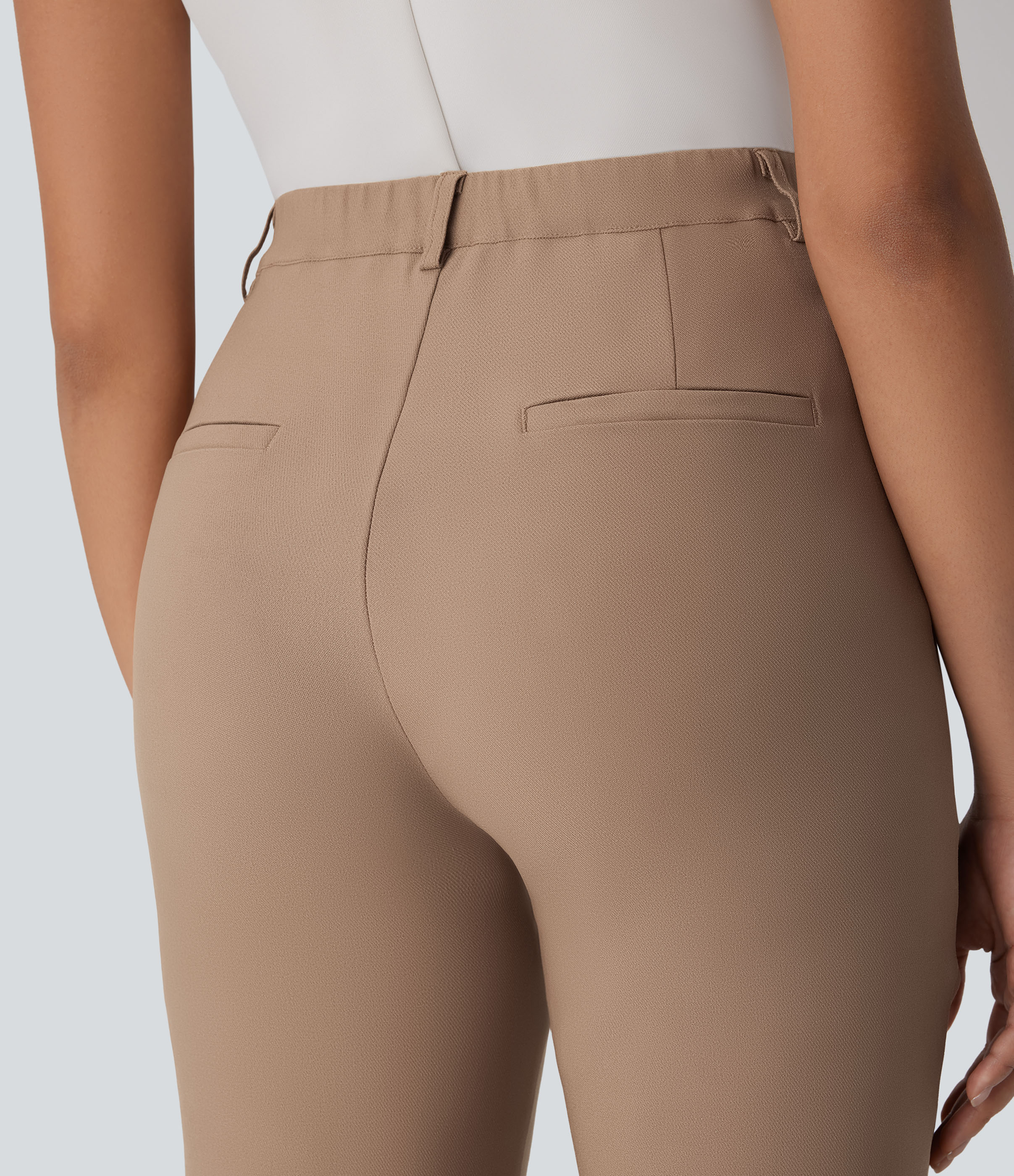 Halara Mid Rise Button Zipper Side Pocket Work Pants  - Coca Mocha - M(regular) sweatpants jogger pants stacked sweatpants cargo joggers 