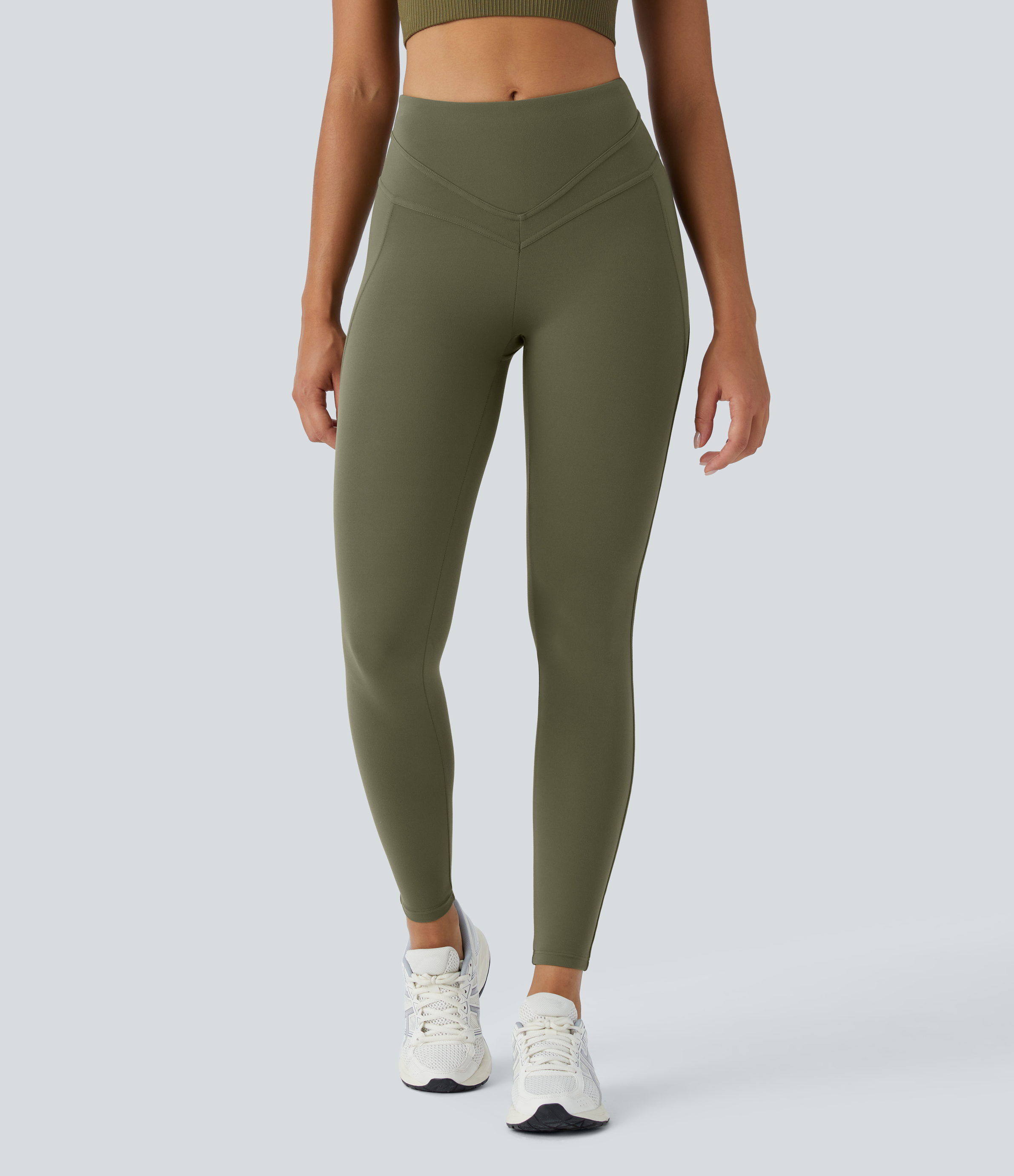 Halara Softlyzeroв„ў High Waisted V Shaped Waistband Plain Yoga 7/8 Leggings  - Grass Grey Green - S gym leggings leggings with pockets 