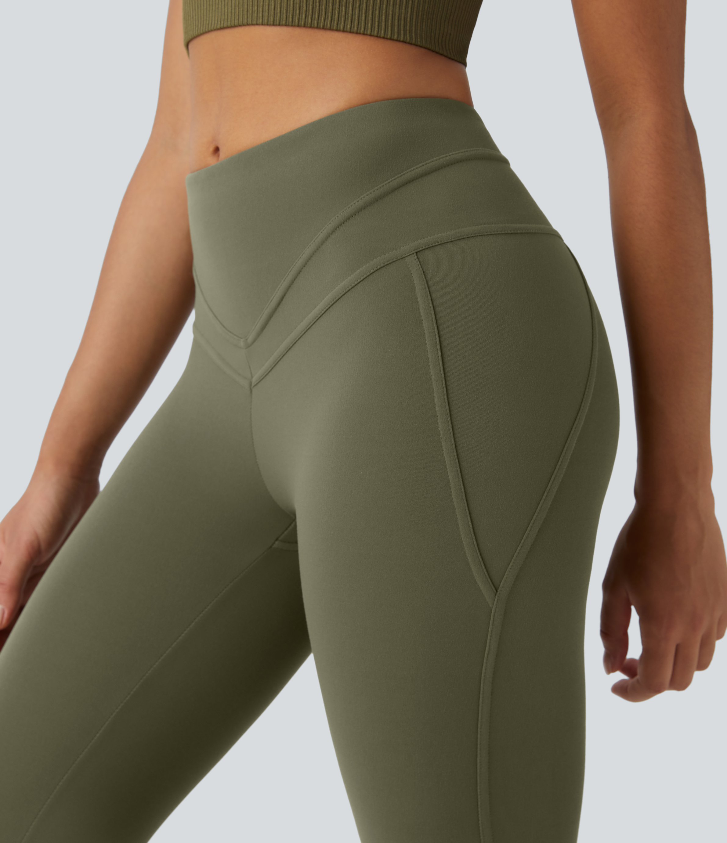Halara Softlyzeroв„ў High Waisted V Shaped Waistband Plain Yoga 7/8 Leggings  - Grass Grey Green - S gym leggings leggings with pockets 