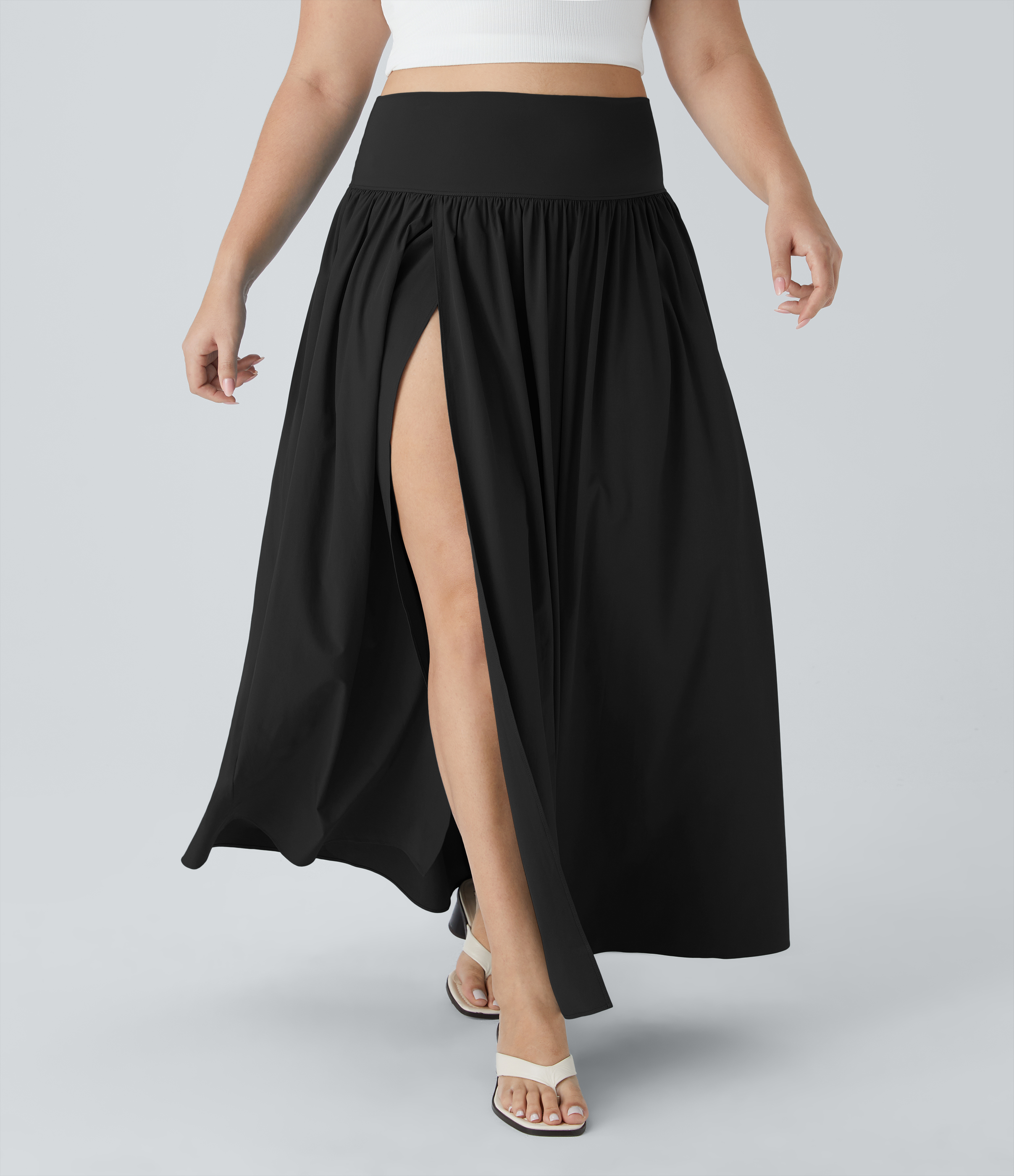 Halara Breezefulв„ў High Waisted Plicated Split 2-in-1 Flowy Quick Dry Maxi Casual Plus Size Skirt  - Black - 3X(regular) 