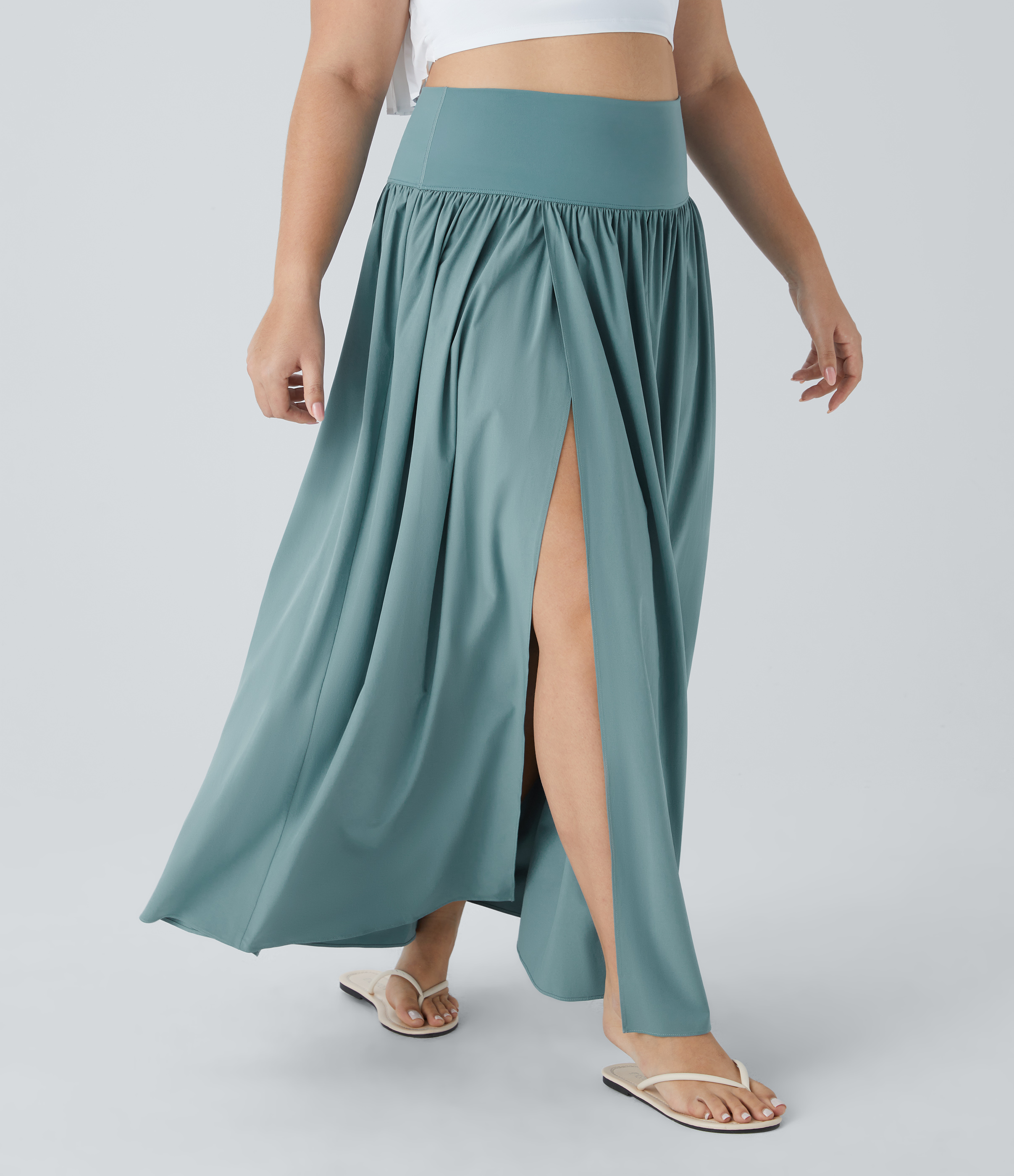 Halara Breezefulв„ў High Waisted Plicated Split 2-in-1 Flowy Quick Dry Maxi Casual Plus Size Skirt  - Stone Blue - 2X(regular) 