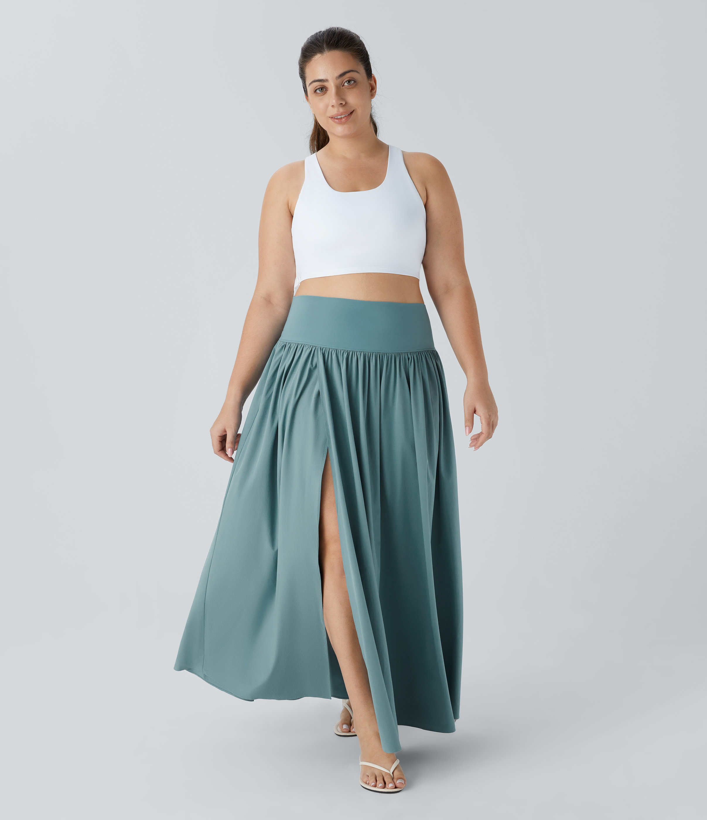 Halara Breezefulв„ў High Waisted Plicated Split 2-in-1 Flowy Quick Dry Maxi Casual Plus Size Skirt  - Stone Blue - 2X(regular) 