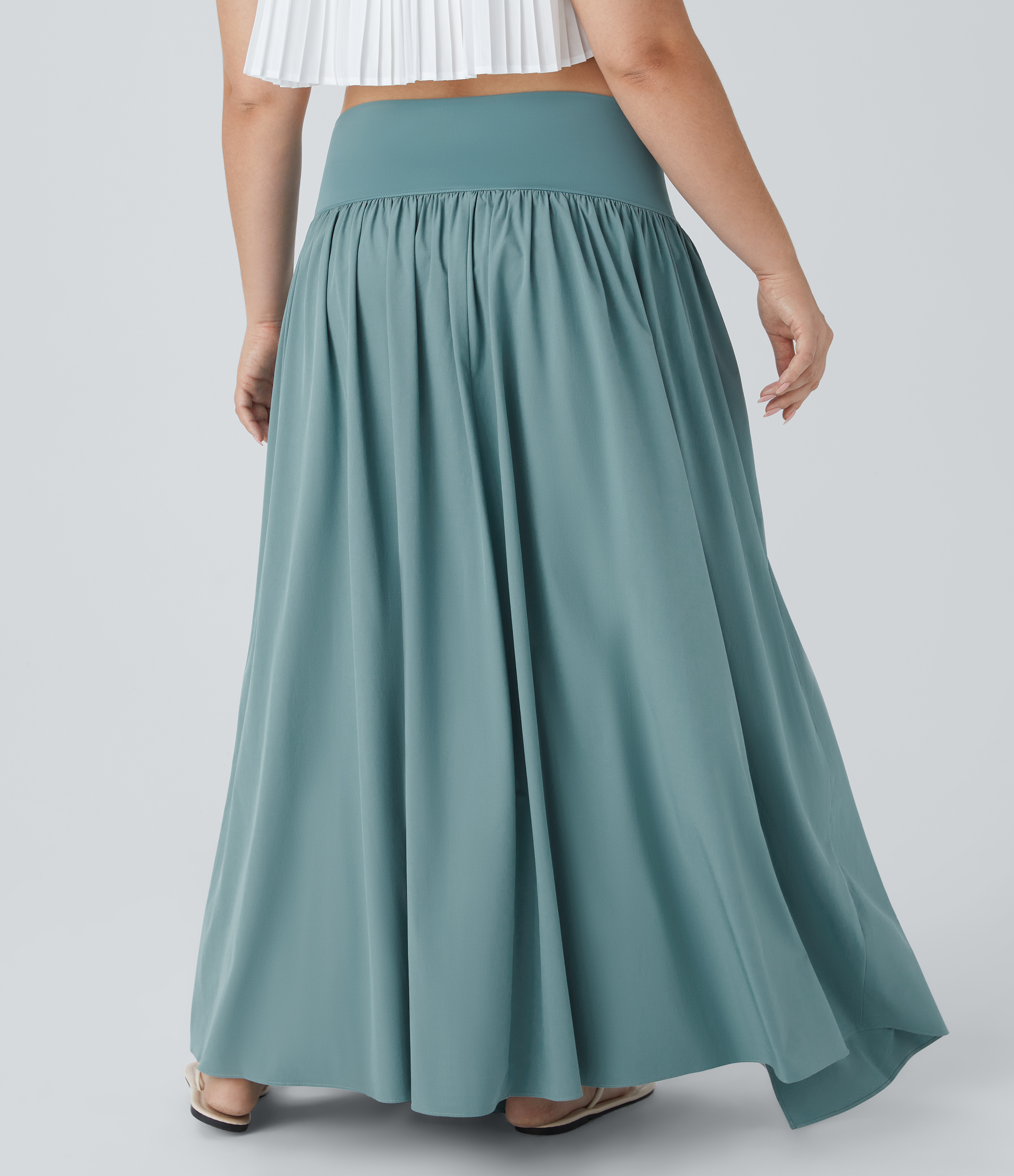 Halara Breezefulв„ў High Waisted Plicated Split 2-in-1 Flowy Quick Dry Maxi Casual Plus Size Skirt  - Stone Blue - 2X(regular) 