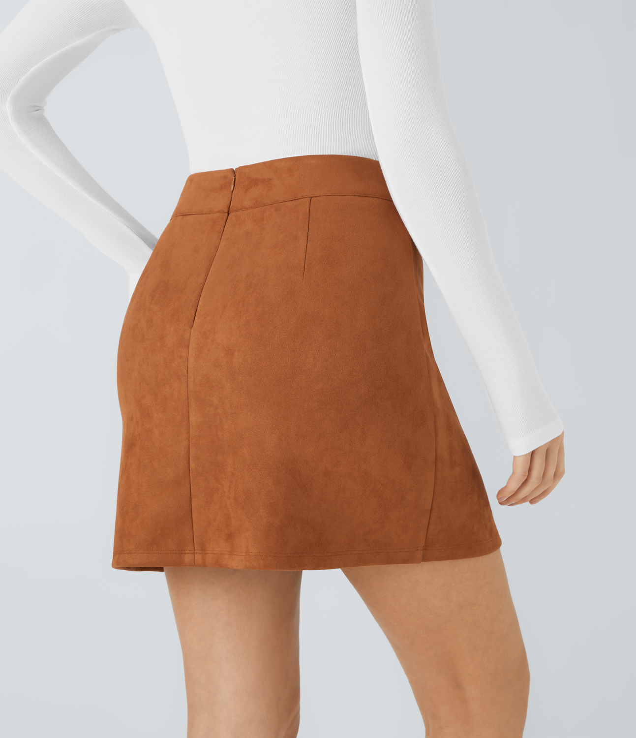 Halara High Waisted Decorative Button Zipper Split Suede Mini Casual Skirt  - Autumnal - XL(regular) 