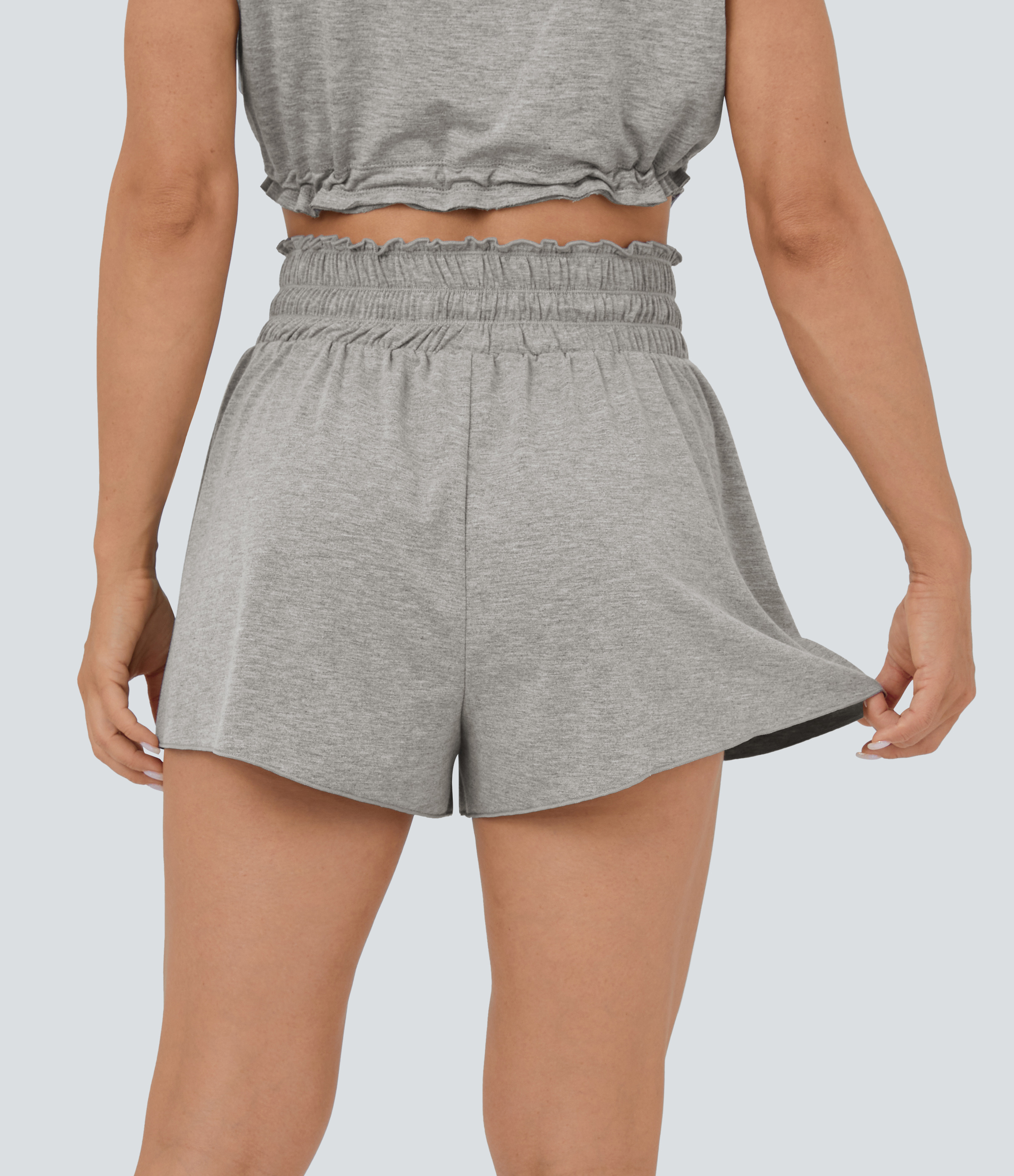 Halara Frill High Waisted Elastic Waistband Drawstring Flowy Stacked Casual Shorts 3