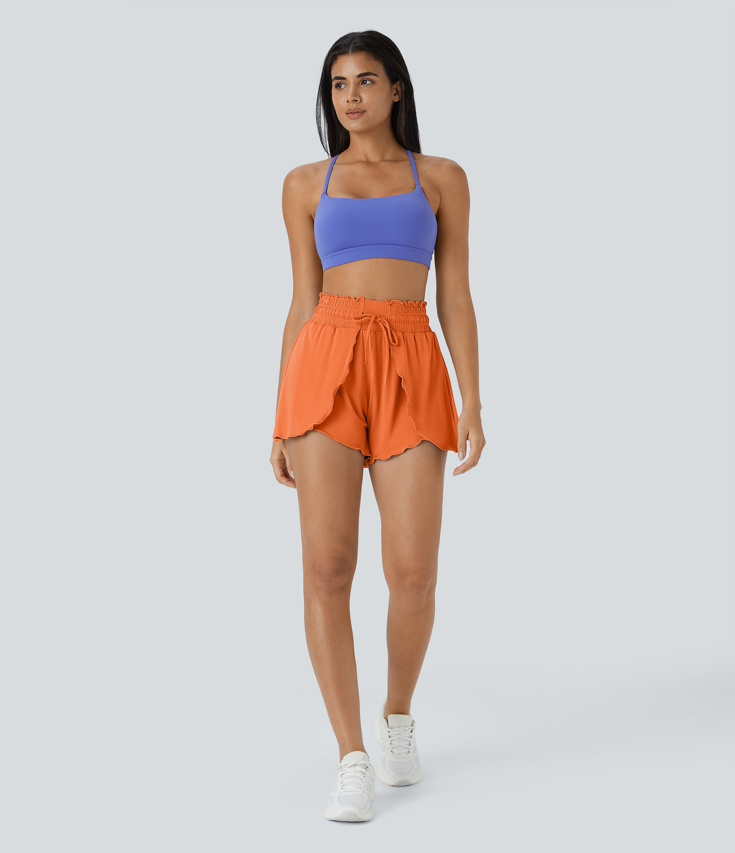 Halara Frill High Waisted Elastic Waistband Drawstring Flowy Stacked Casual Shorts 3