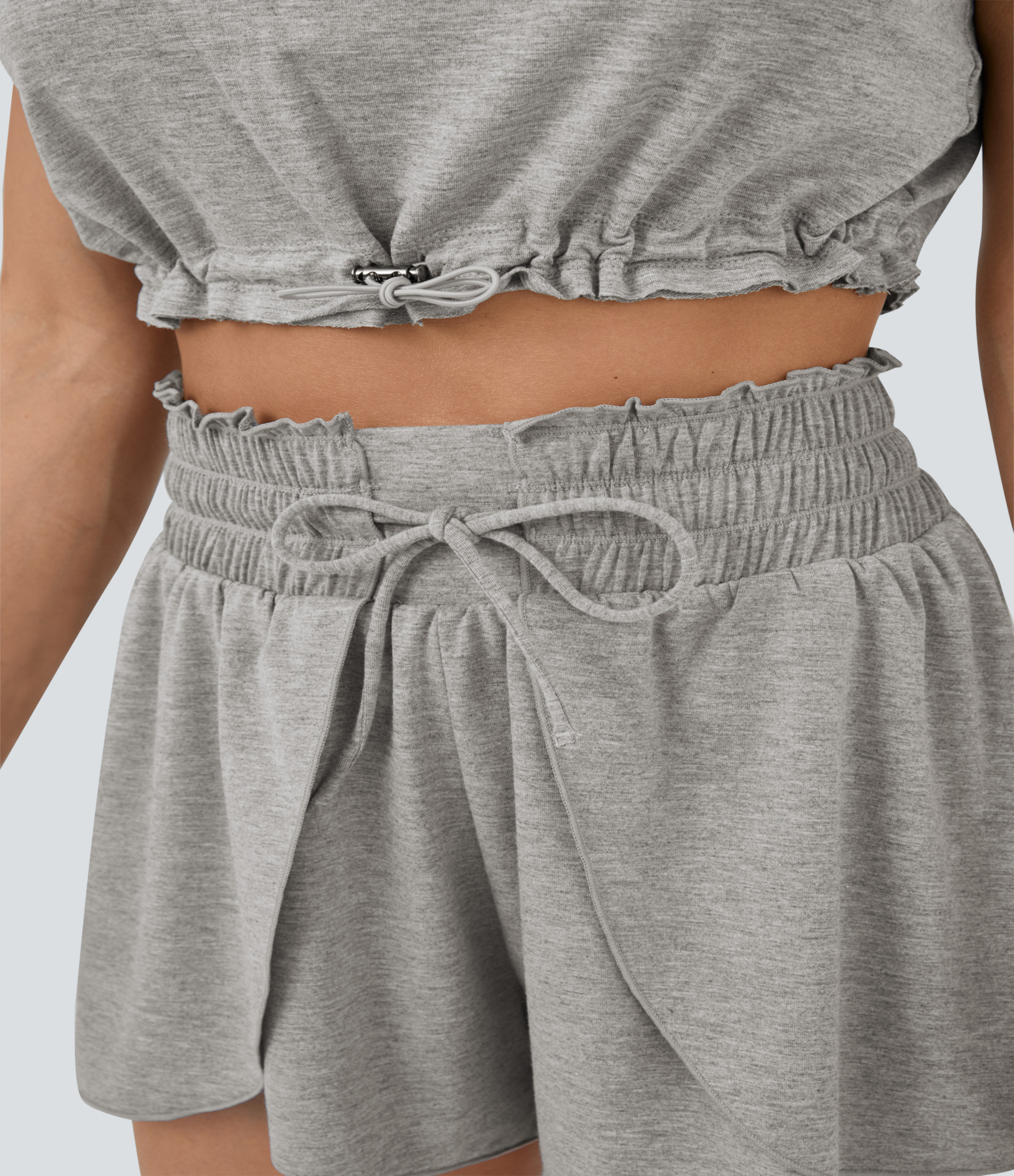Halara Frill High Waisted Elastic Waistband Drawstring Flowy Stacked Casual Shorts 3