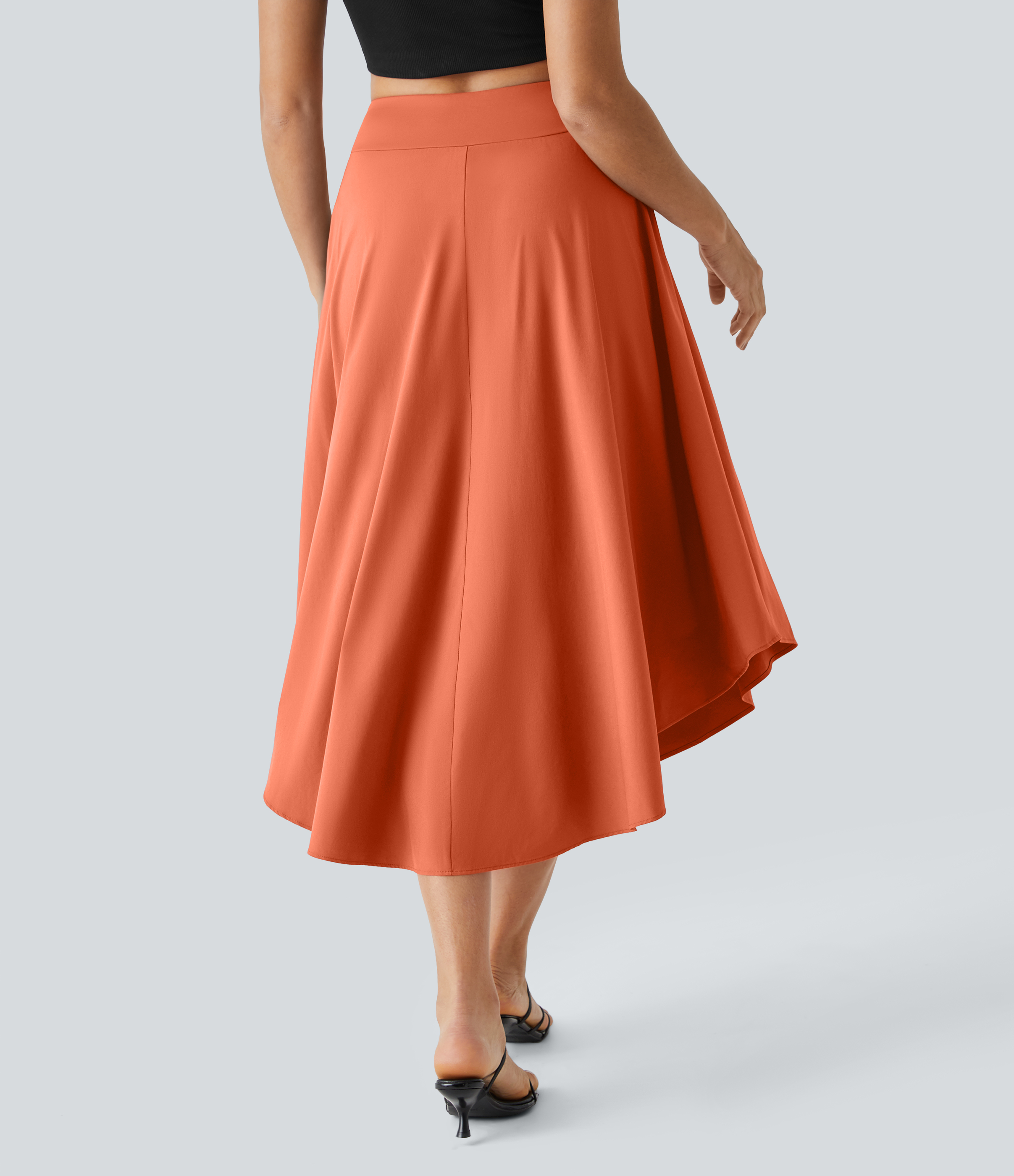 Halara Breezefulв„ў High Waisted Tie Side Split 2-in-1 Curved Hem Flowy Flare Quick Dry Midi Casual Skirt  - Blush Orange - M(regular) 