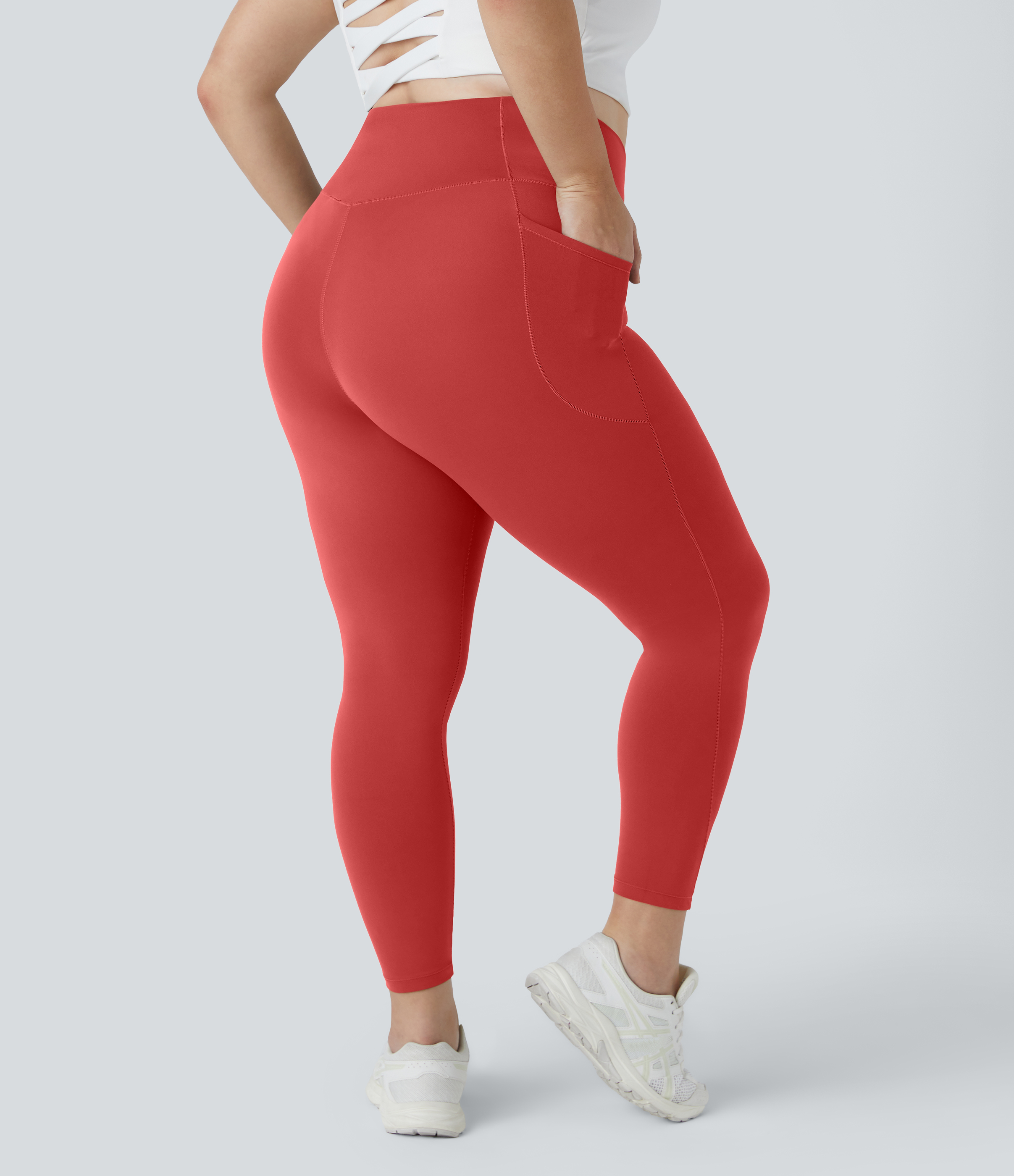 Halara Cloudfulв„ў Fabric 3.0 High Waisted Crossover Side Pocket Plain Plus Size Full Length Leggings  - Valiant Poppy - 3X 