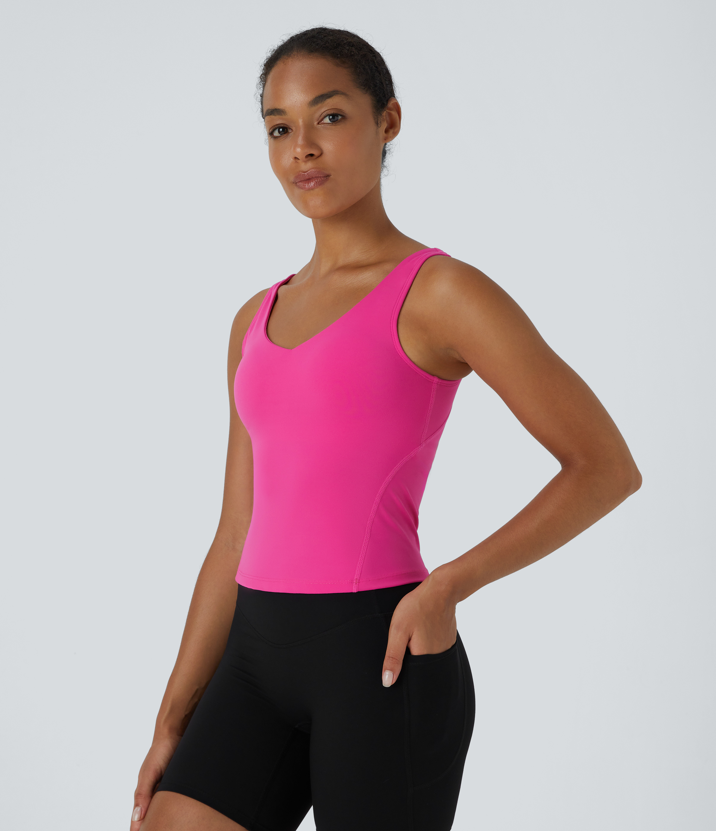 Halara Softlyzeroв„ў Plush Padded V Neck Plain Tank Top Tank Top - Fuchsia Purple - S golf tops halter top tunic tops sleeveless tops 