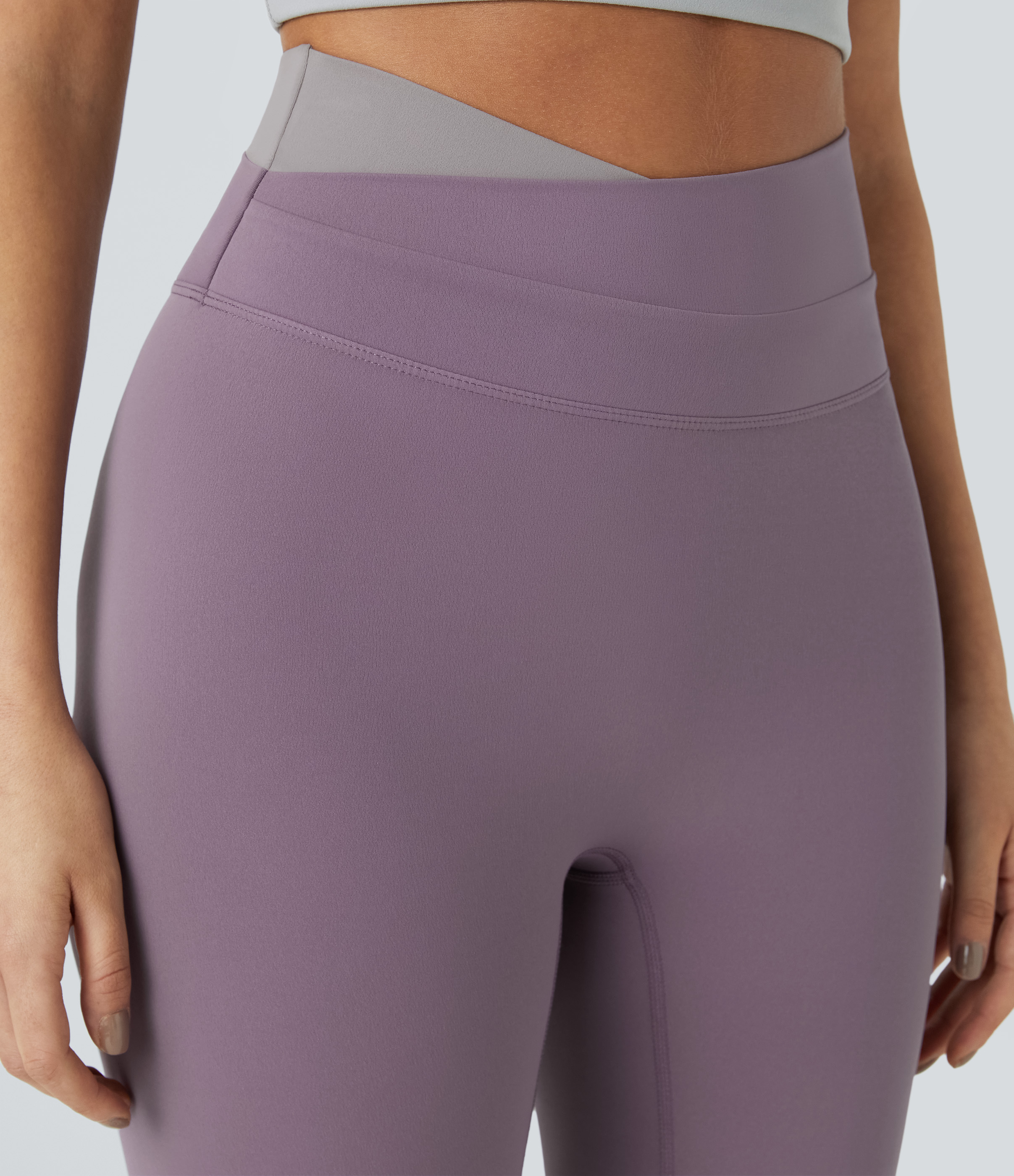 Halara Cloudfulв„ў Fabric Crossover Color Block Leggings  - Tulip Purple - XL(7/8) gym leggings leggings with pockets leggings with butt lift 