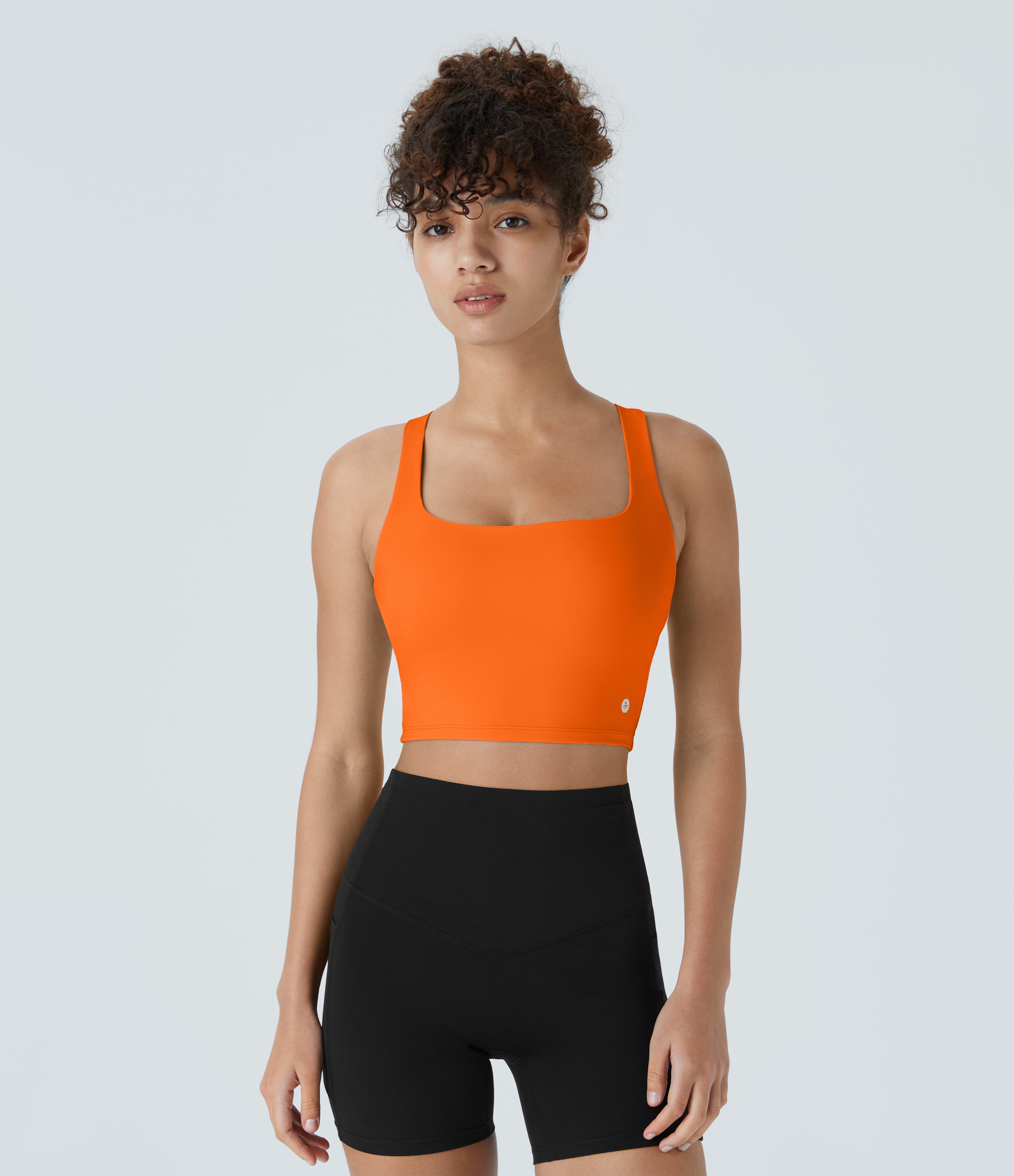 Halara Cloudfulв„ў Air Fabric Square Neck Backless Crisscross Cropped Cool Touch Yoga Tank Top Tank Top - Exotic Orange - M golf tops 
