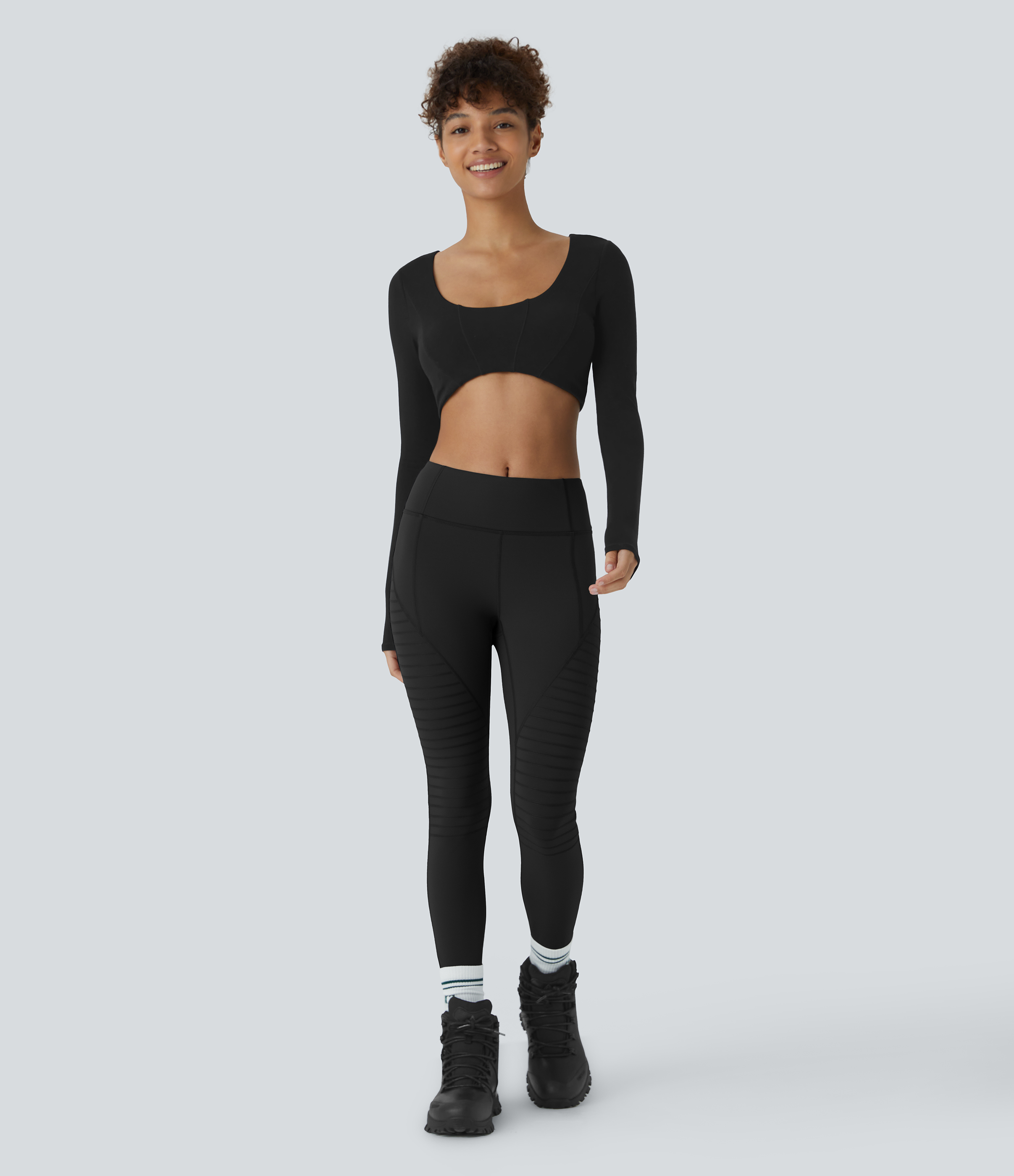 Halara Mid Rise Top-stitching 7/8 Casual Moto Leggings  - Black - XS(7/8) gym leggings leggings with pockets leggings with butt lift 