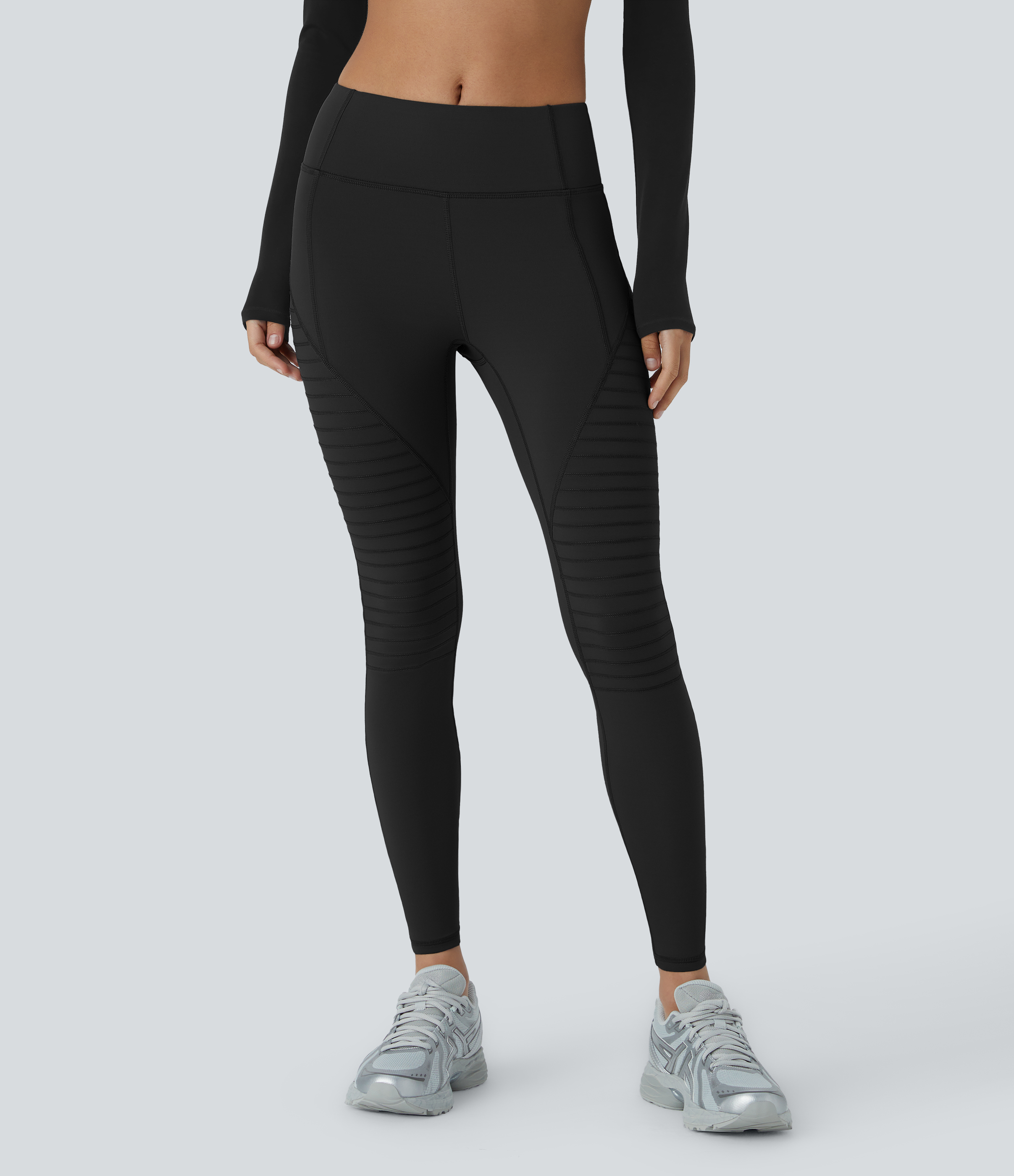 Halara Mid Rise Top-stitching 7/8 Casual Moto Leggings  - Black - XS(7/8) gym leggings leggings with pockets leggings with butt lift 