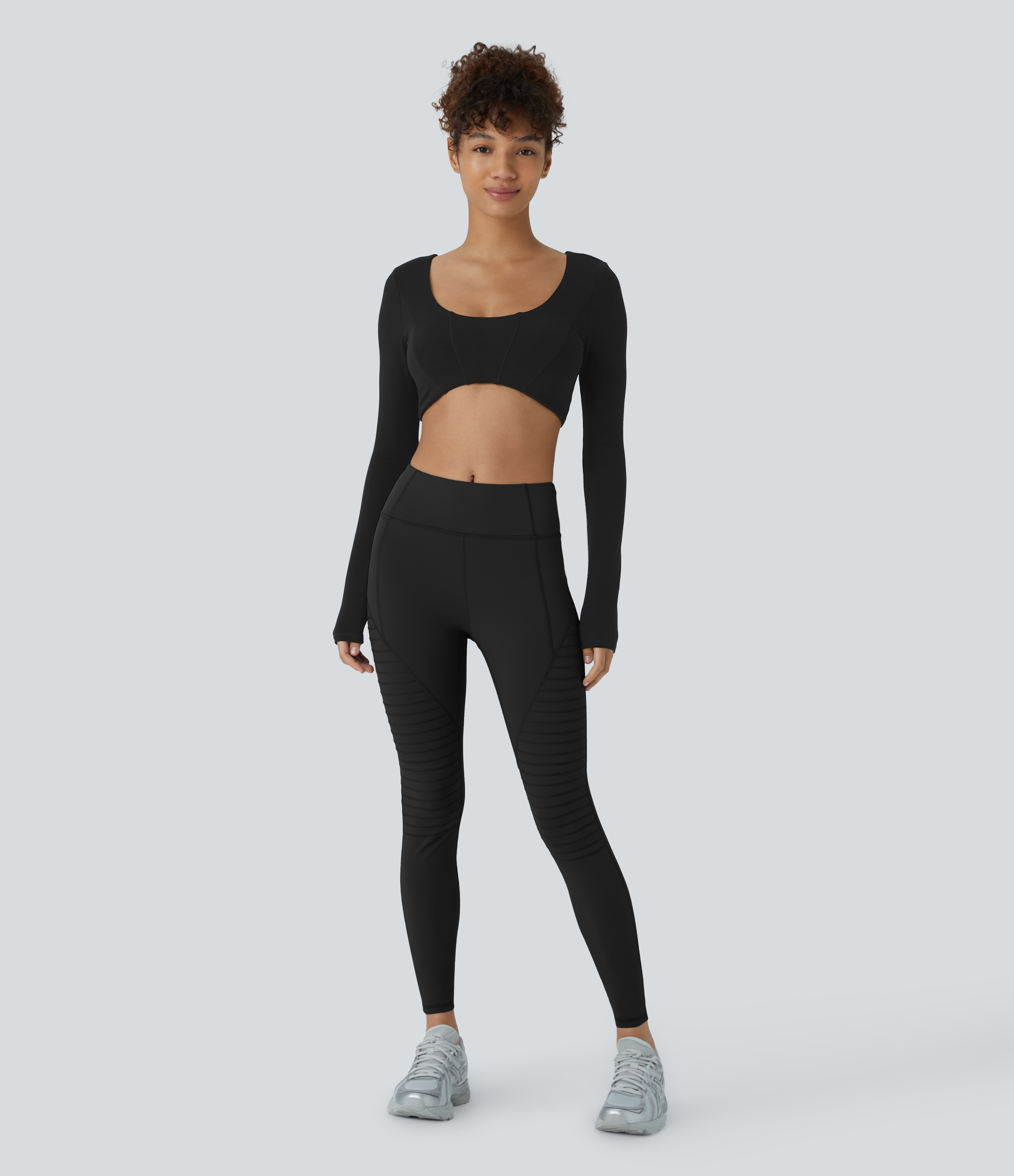 Halara Mid Rise Top-stitching 7/8 Casual Moto Leggings  - Black - XS(7/8) gym leggings leggings with pockets leggings with butt lift 