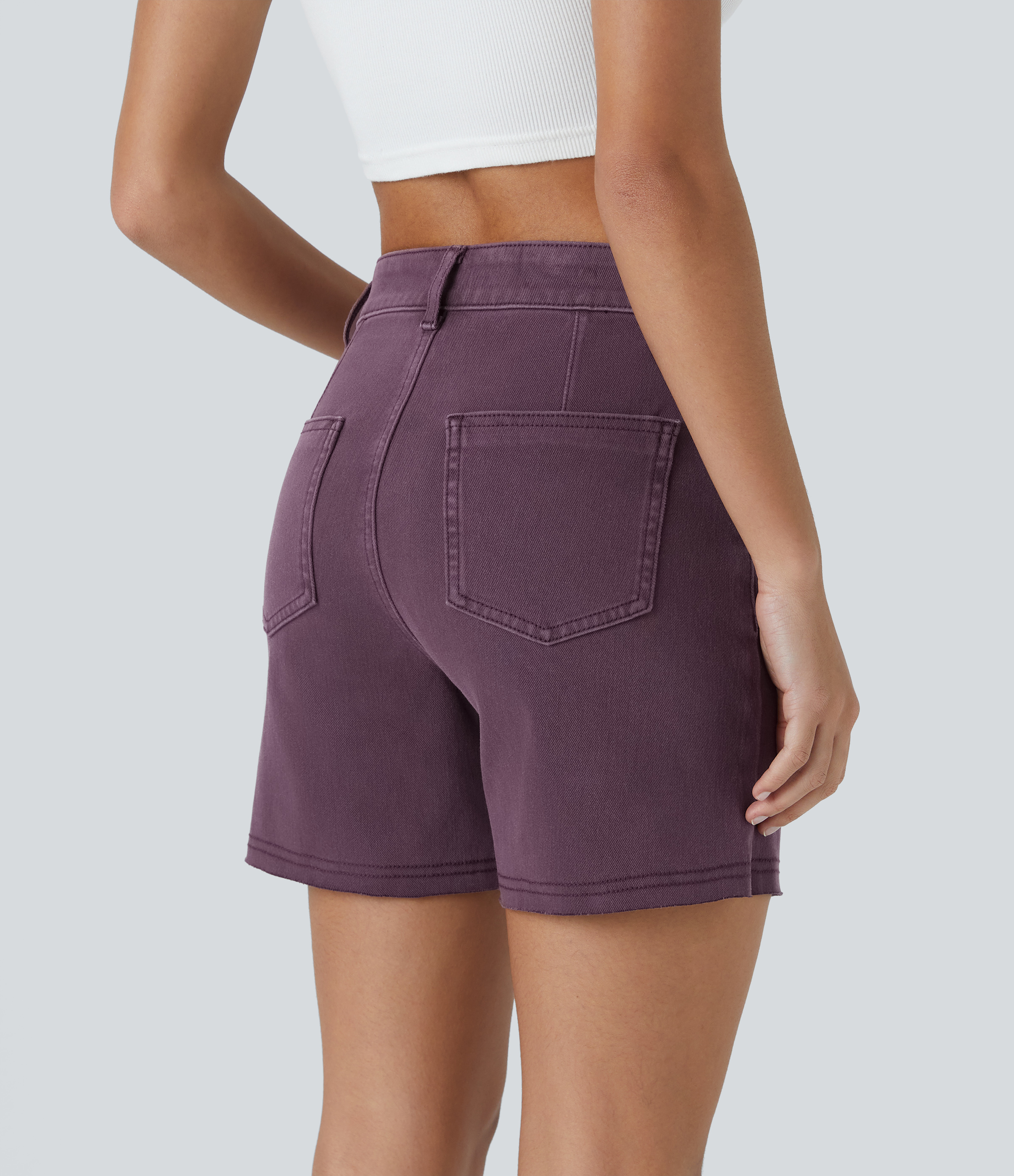 Purple Denim Halara Flex™ ミッドライズ ボタン ジッパー マルチポケット カラフル ストレッチ ニット デニム カジュアル ショーツ 3'' / 2