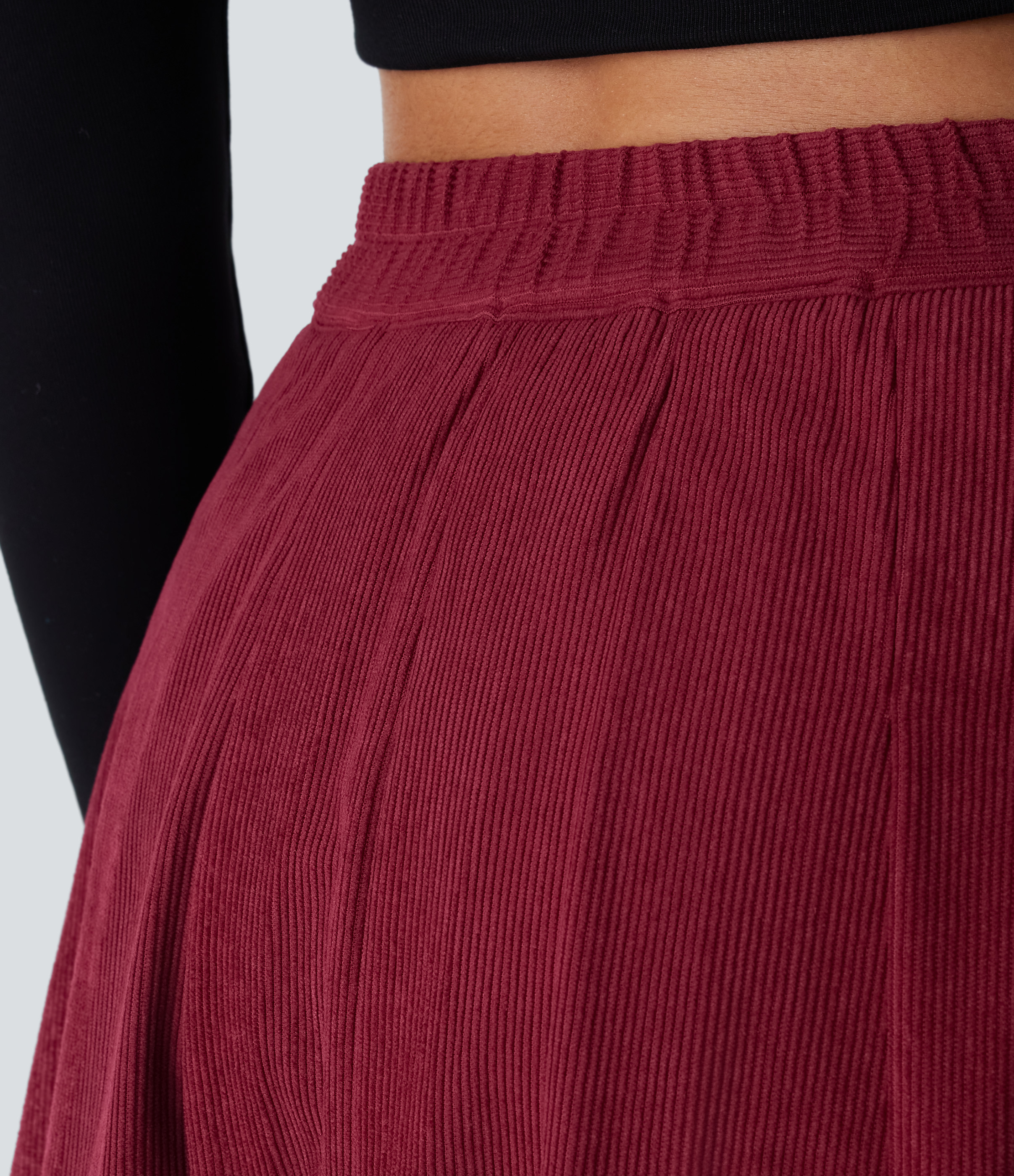 Halara Everyday 2-in-1 Side Pocket Pleated Corduroy Skirt-Airy  - Deep Wine - S 