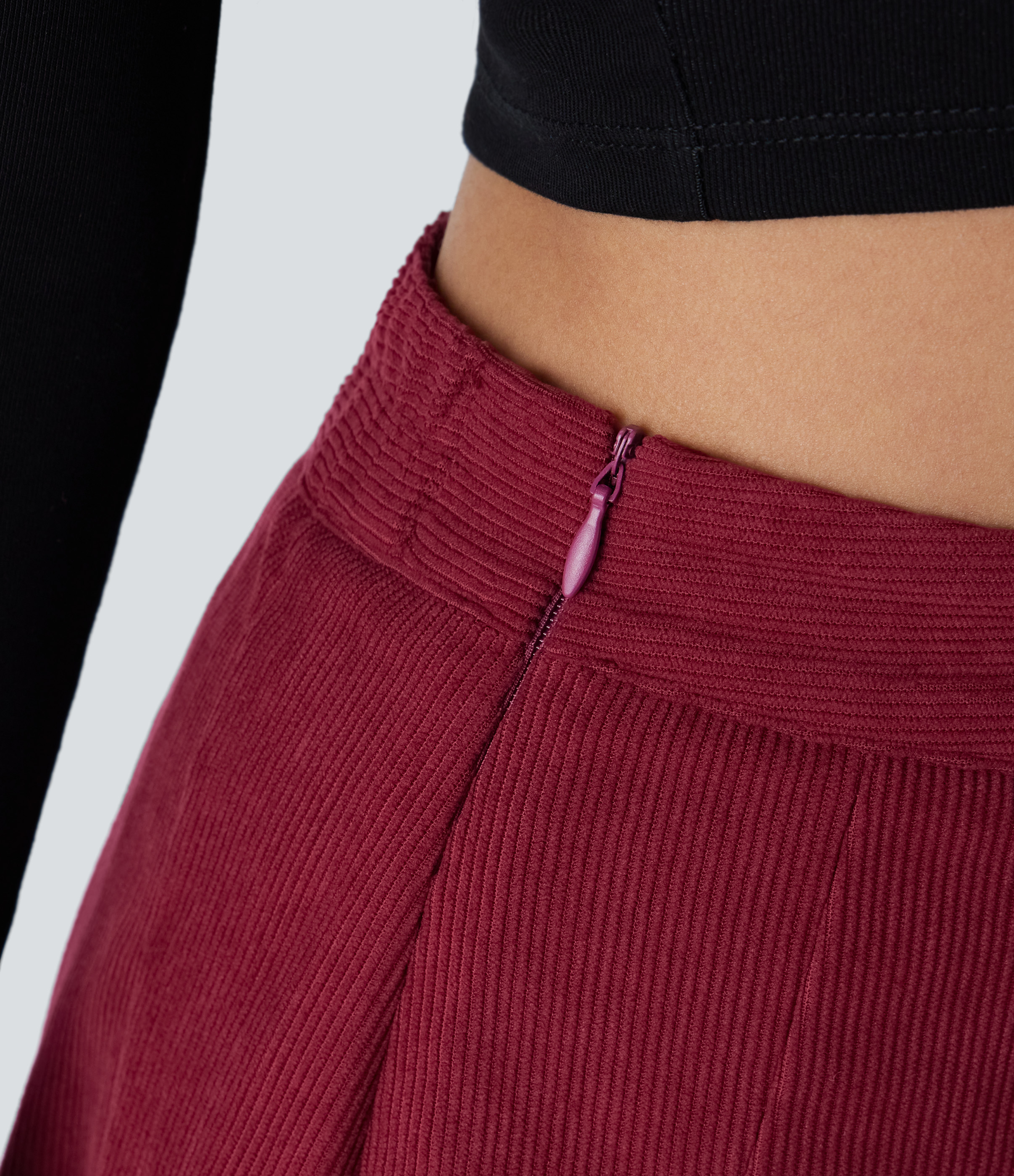 Halara Everyday 2-in-1 Side Pocket Pleated Corduroy Skirt-Airy  - Deep Wine - S 