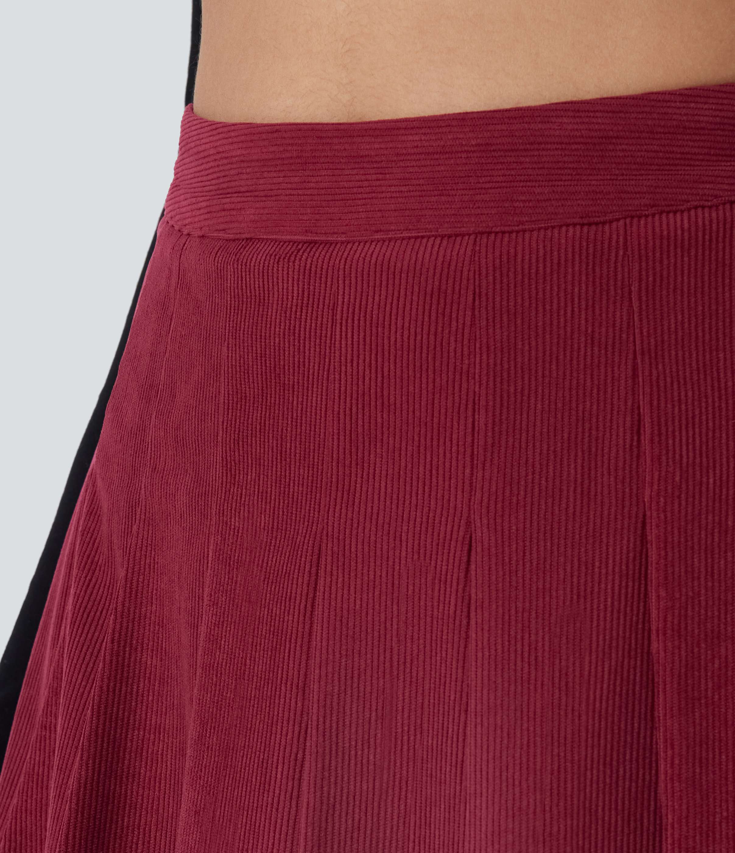 Halara Everyday 2-in-1 Side Pocket Pleated Corduroy Skirt-Airy  - Deep Wine - S 