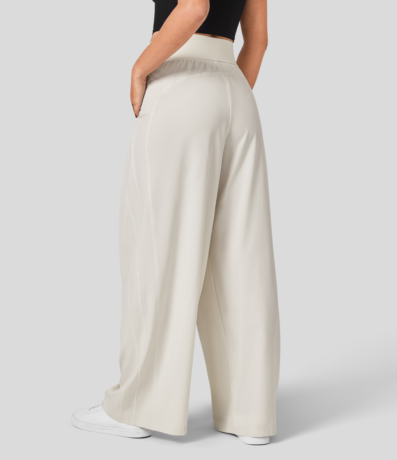 Halara Mid Rise Side Pocket Wide Leg Casual Pants  - Vaporous Gray - S sweatpants jogger pants stacked sweatpants cargo joggers 
