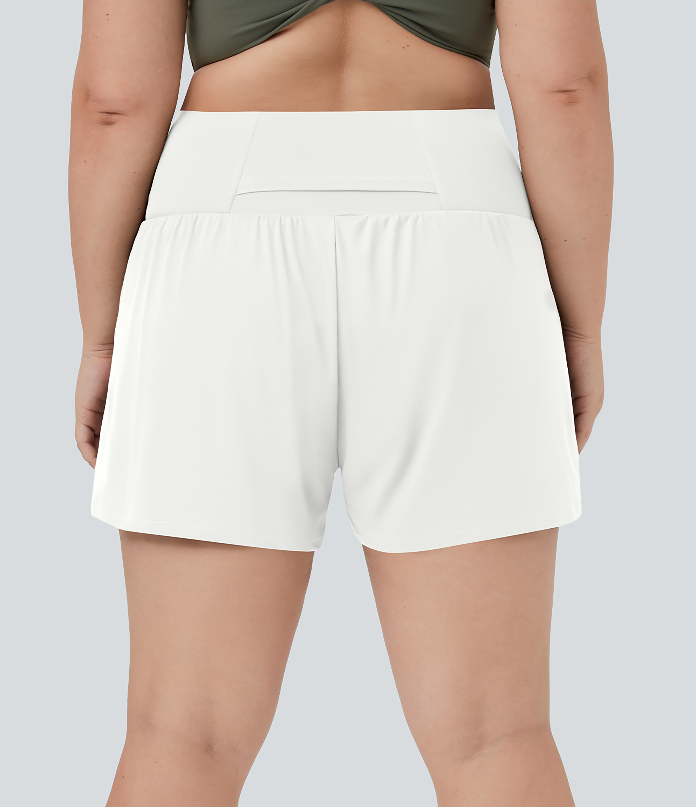 Halara Back Pocket Plus Side Hidden Pocket 2-in-1 Gym Plus Size Shorts 3.5``  - White - 1X 